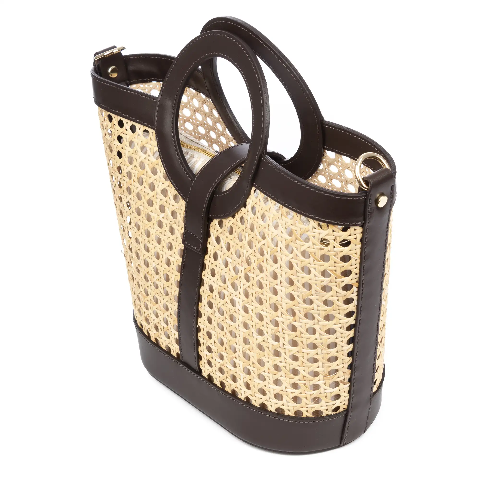 Barbarano bolso tote mujer. Piel auténtica combinada con cáñamo.