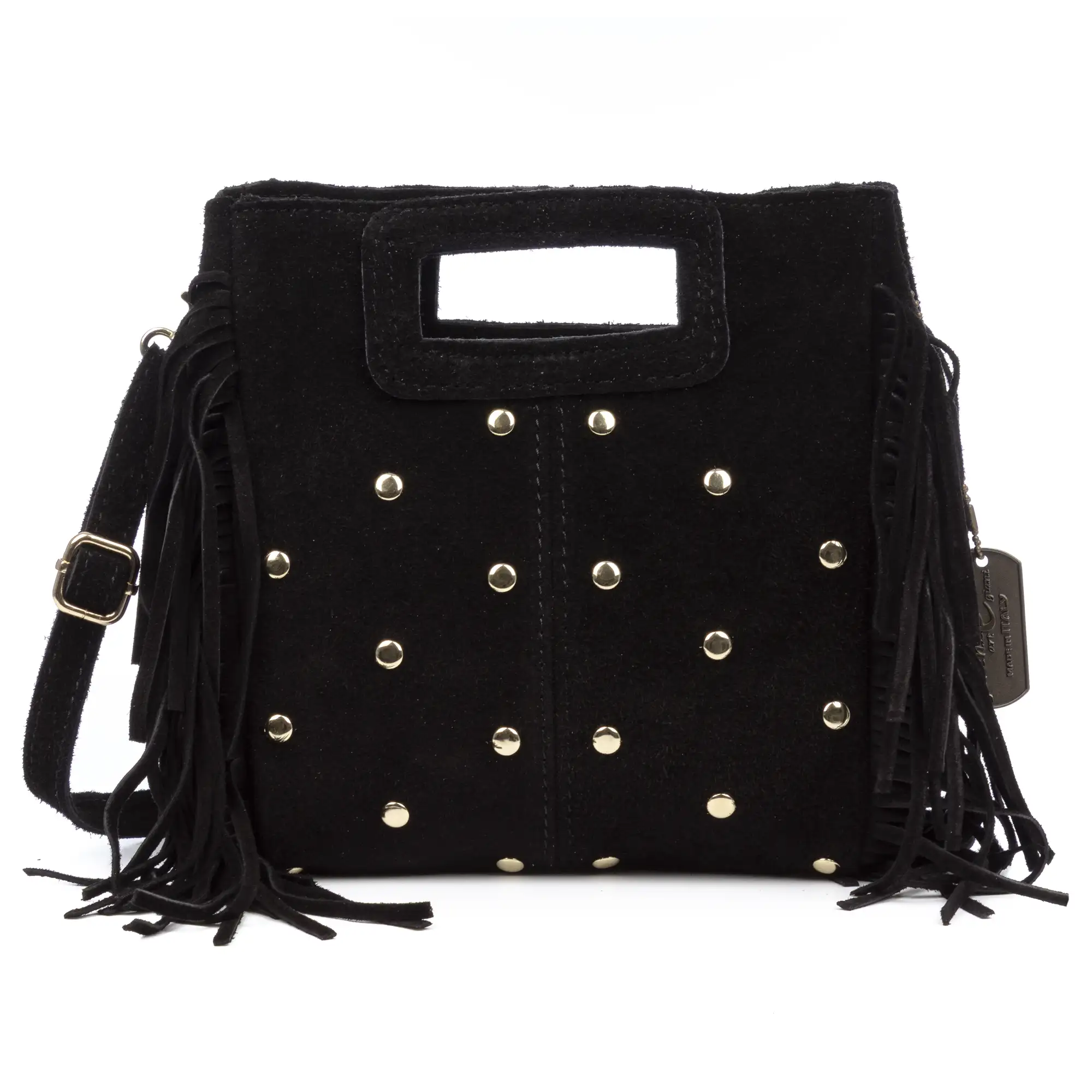 Barbata bolso bandolera mujer. Piel auténtica Gamuza con tachuelas decorativas.