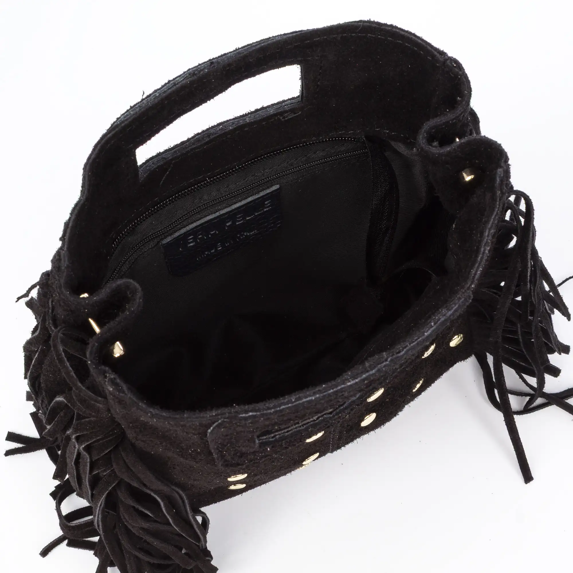 Barbata bolso bandolera mujer. Piel auténtica Gamuza con tachuelas decorativas.