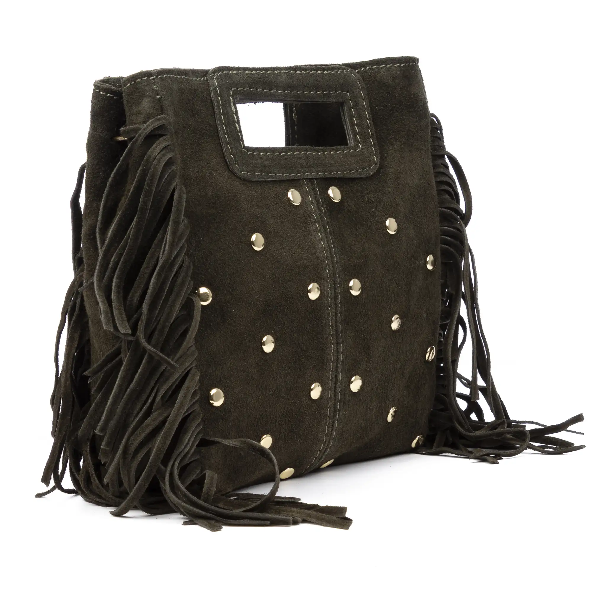 Barbata bolso bandolera mujer. Piel auténtica Gamuza con tachuelas decorativas.