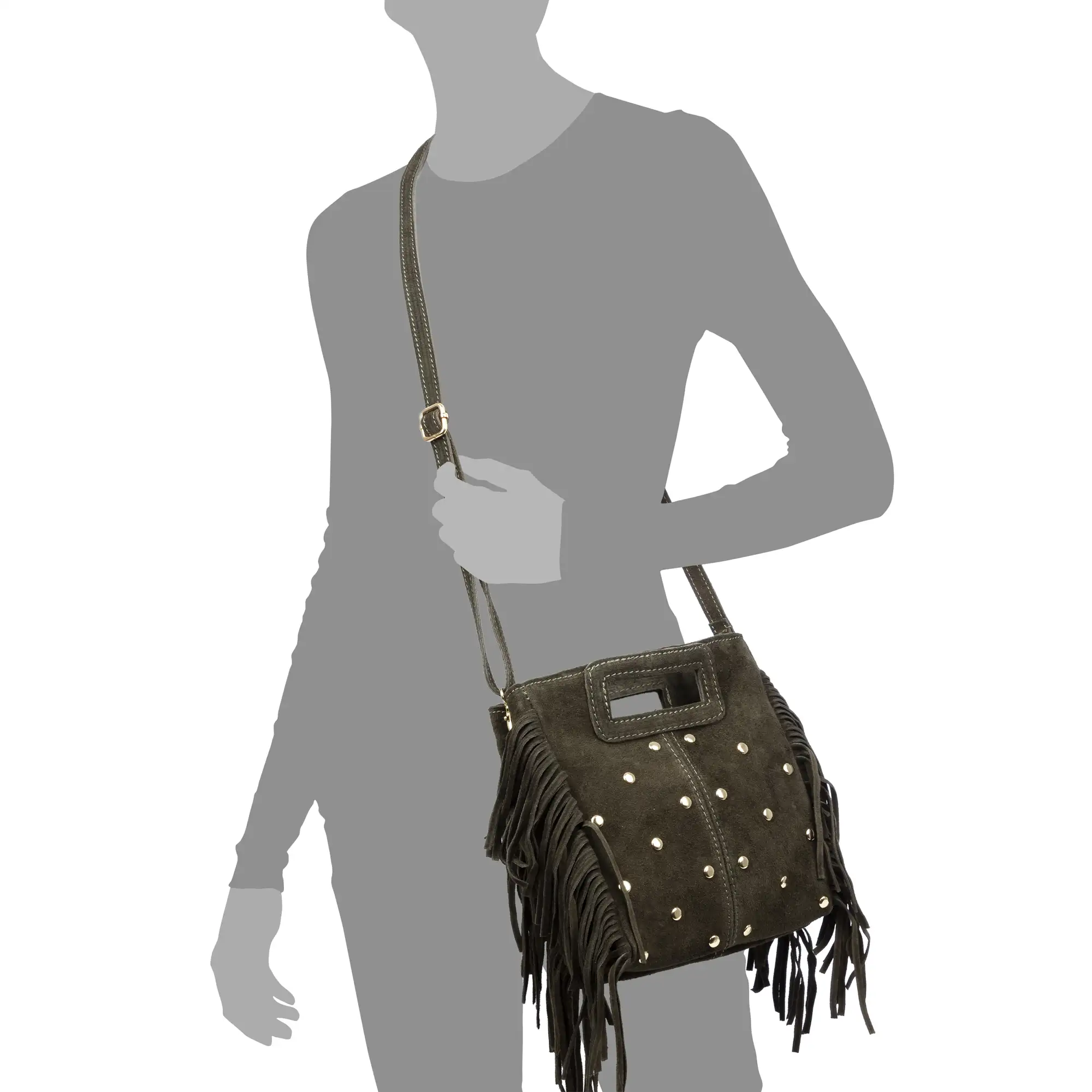Barbata bolso bandolera mujer. Piel auténtica Gamuza con tachuelas decorativas.