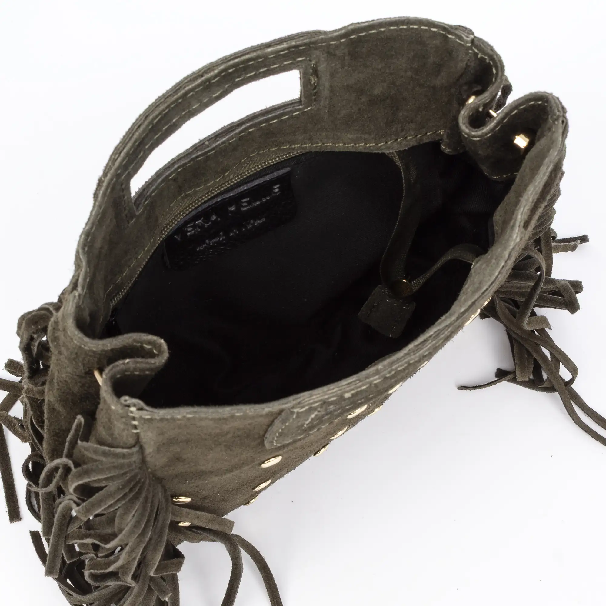 Barbata bolso bandolera mujer. Piel auténtica Gamuza con tachuelas decorativas.