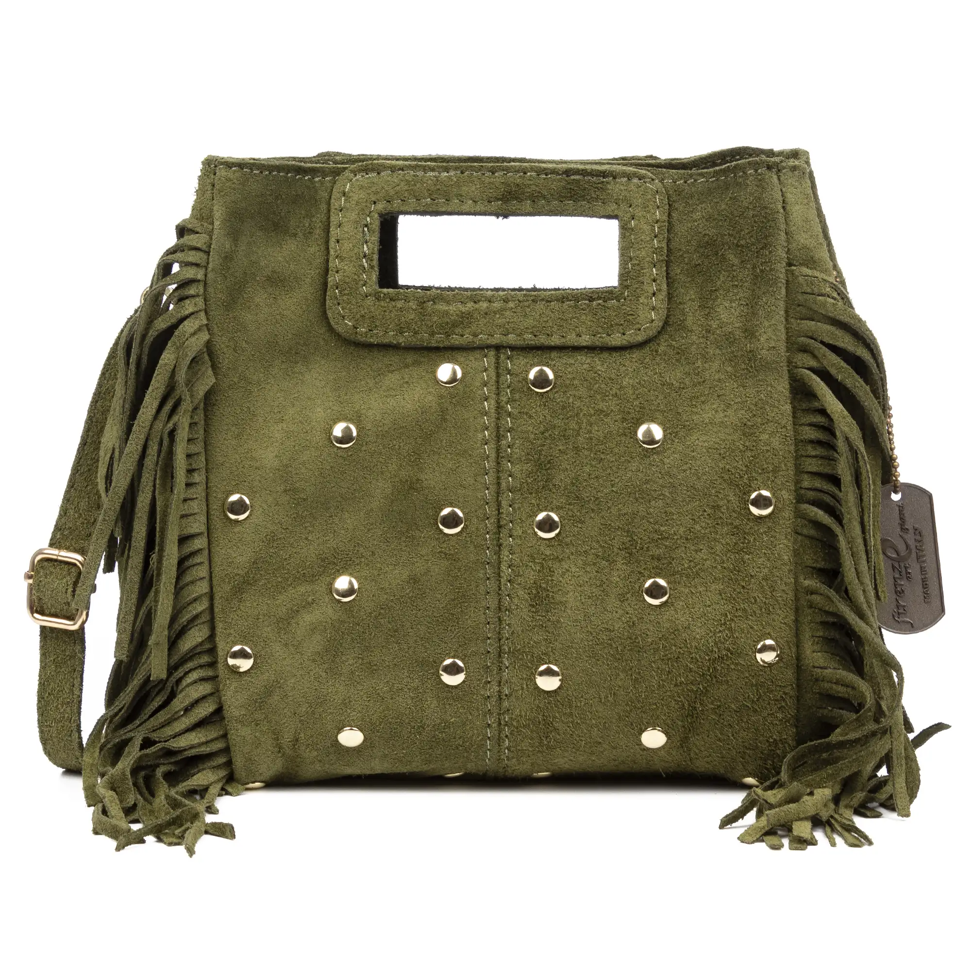 Barbata bolso bandolera mujer. Piel auténtica Gamuza con tachuelas decorativas.