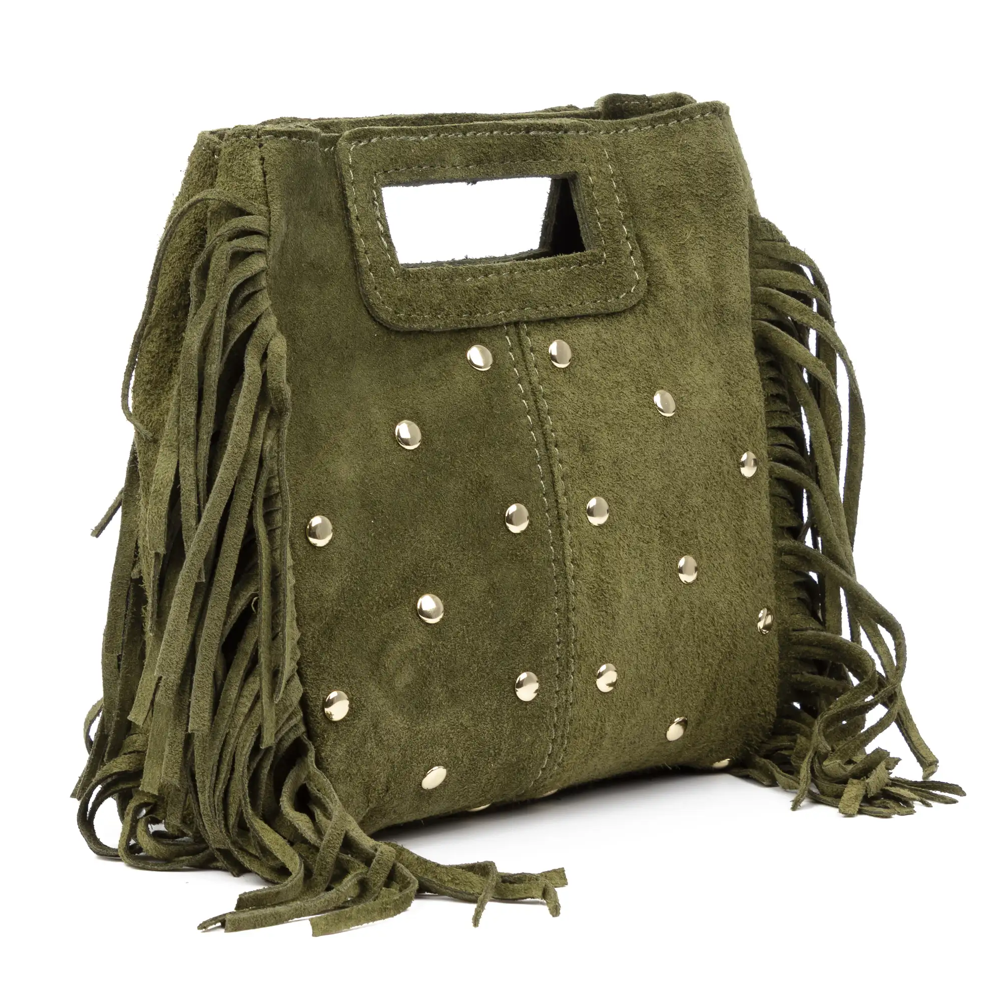 Barbata bolso bandolera mujer. Piel auténtica Gamuza con tachuelas decorativas.