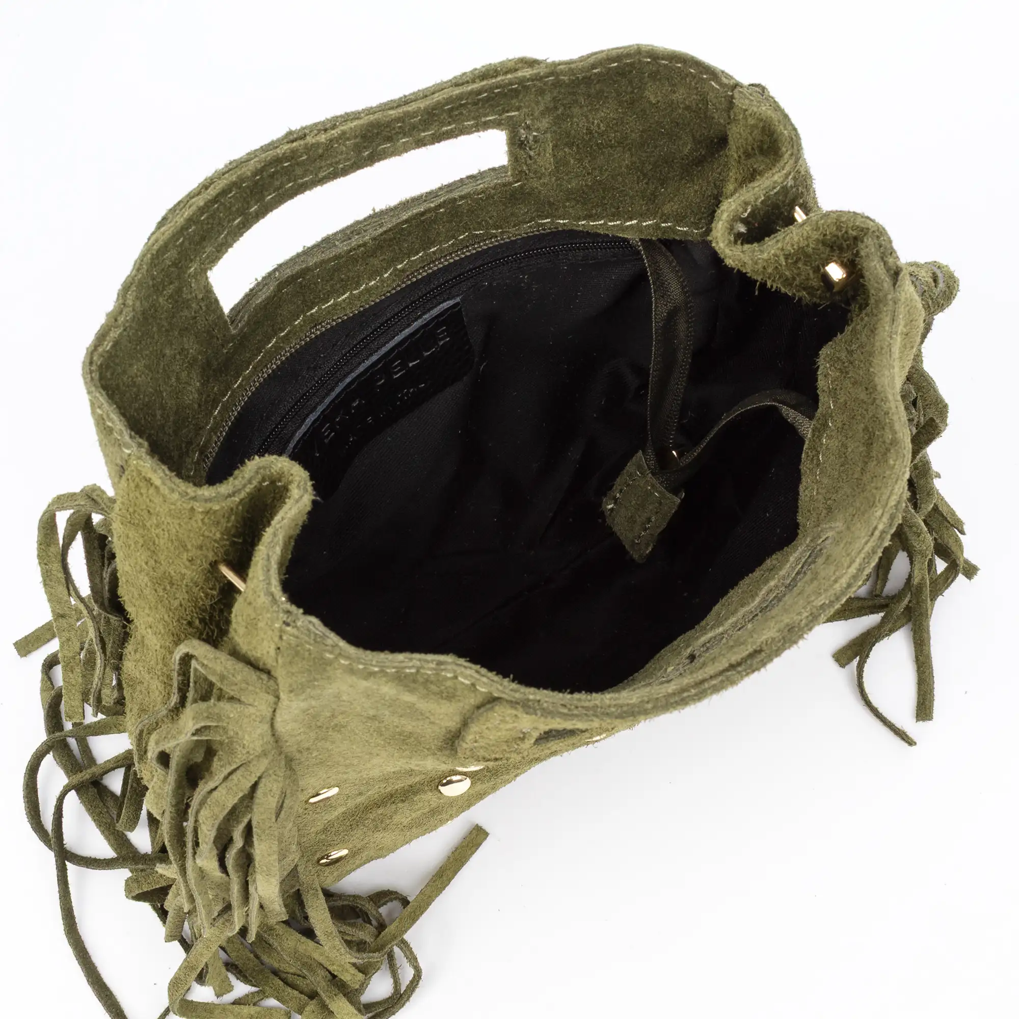 Barbata bolso bandolera mujer. Piel auténtica Gamuza con tachuelas decorativas.