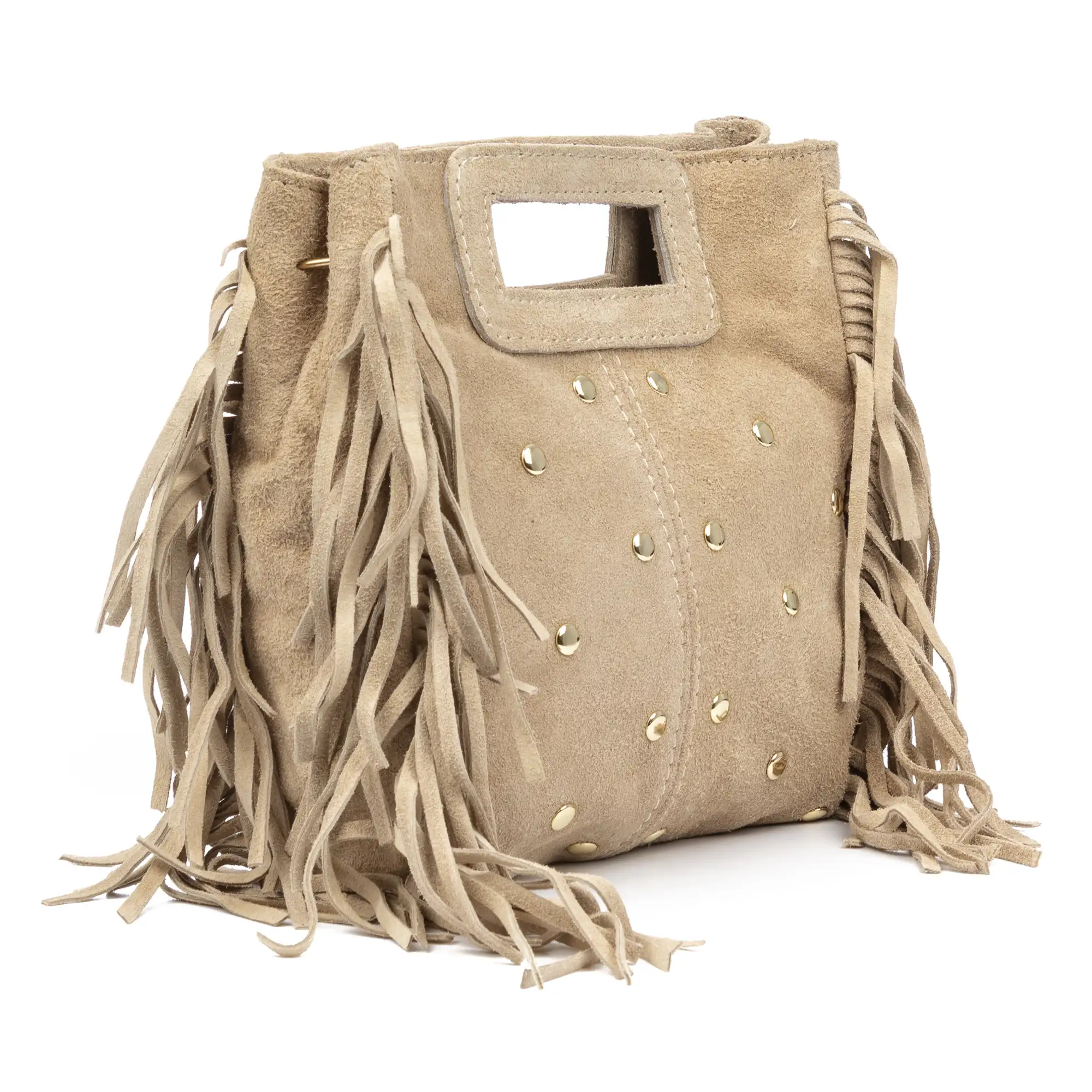 Barbata bolso bandolera mujer. Piel auténtica Gamuza con tachuelas decorativas.