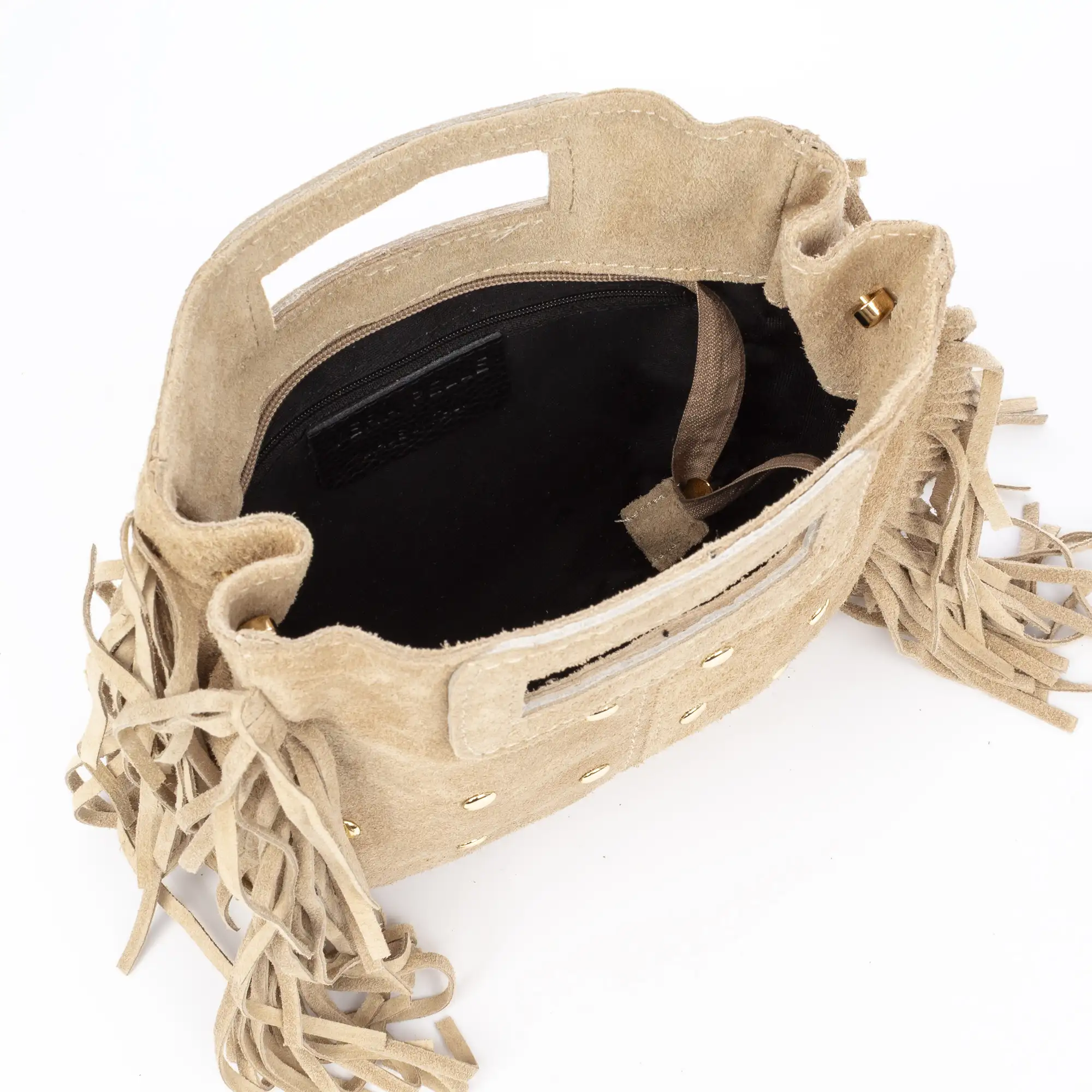 Barbata bolso bandolera mujer. Piel auténtica Gamuza con tachuelas decorativas.