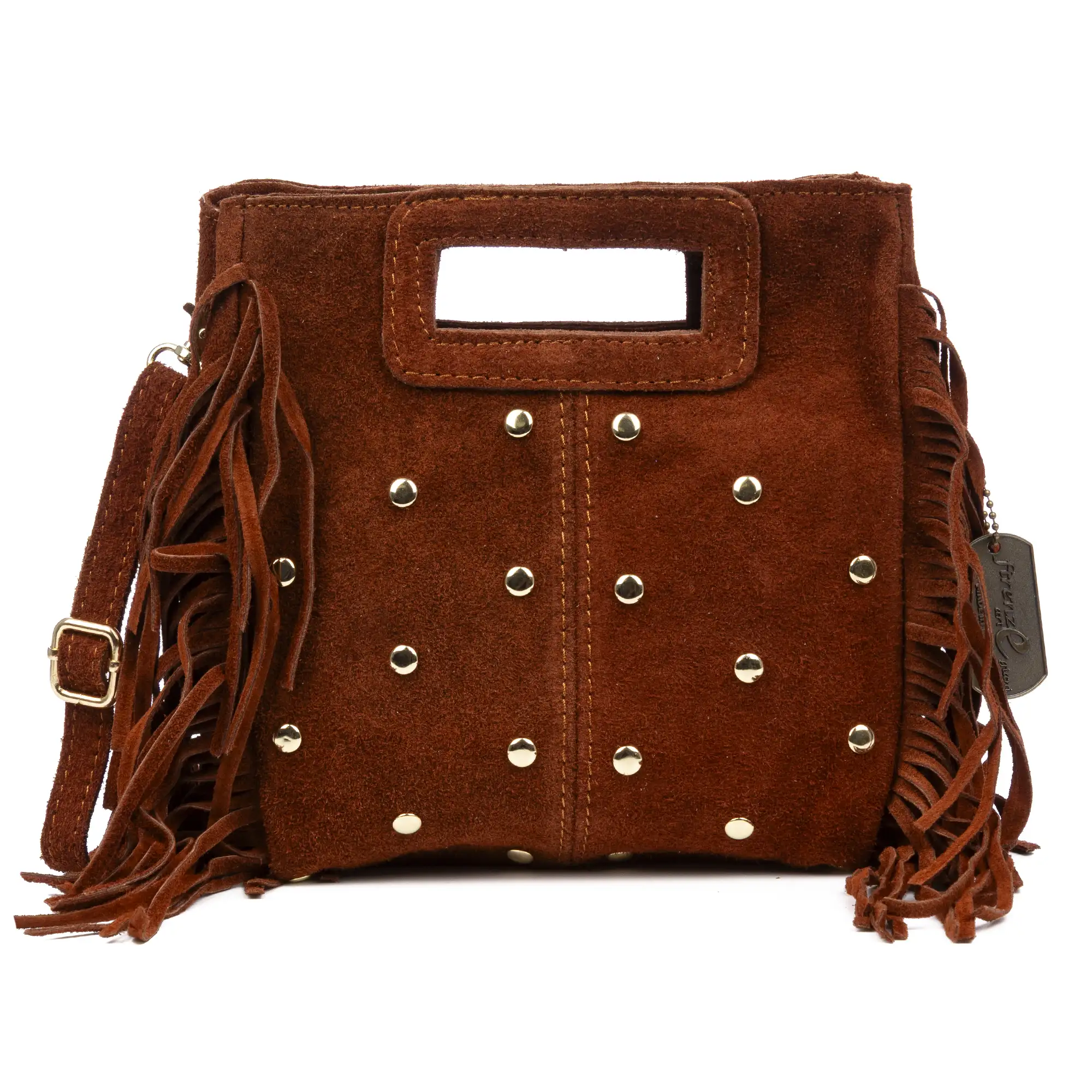 Barbata bolso bandolera mujer. Piel auténtica Gamuza con tachuelas decorativas.