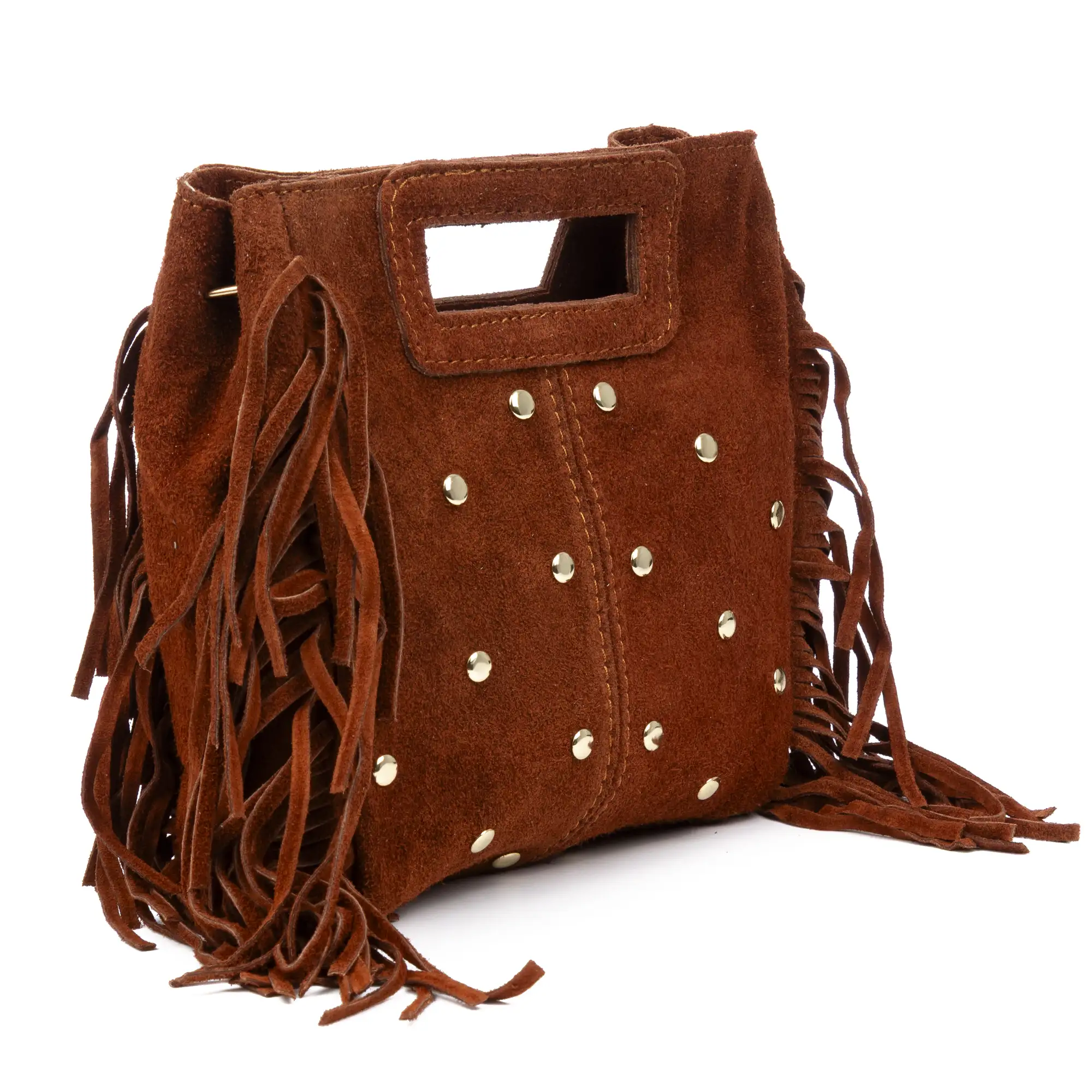 Barbata bolso bandolera mujer. Piel auténtica Gamuza con tachuelas decorativas.