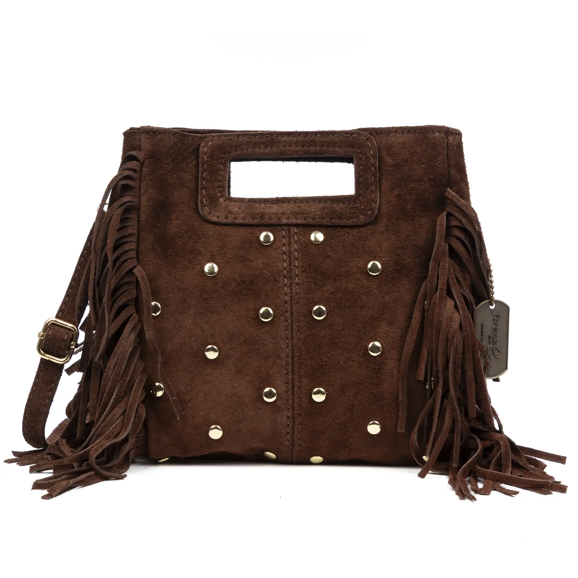 Barbata bolso bandolera mujer. Piel auténtica Gamuza con tachuelas decorativas.