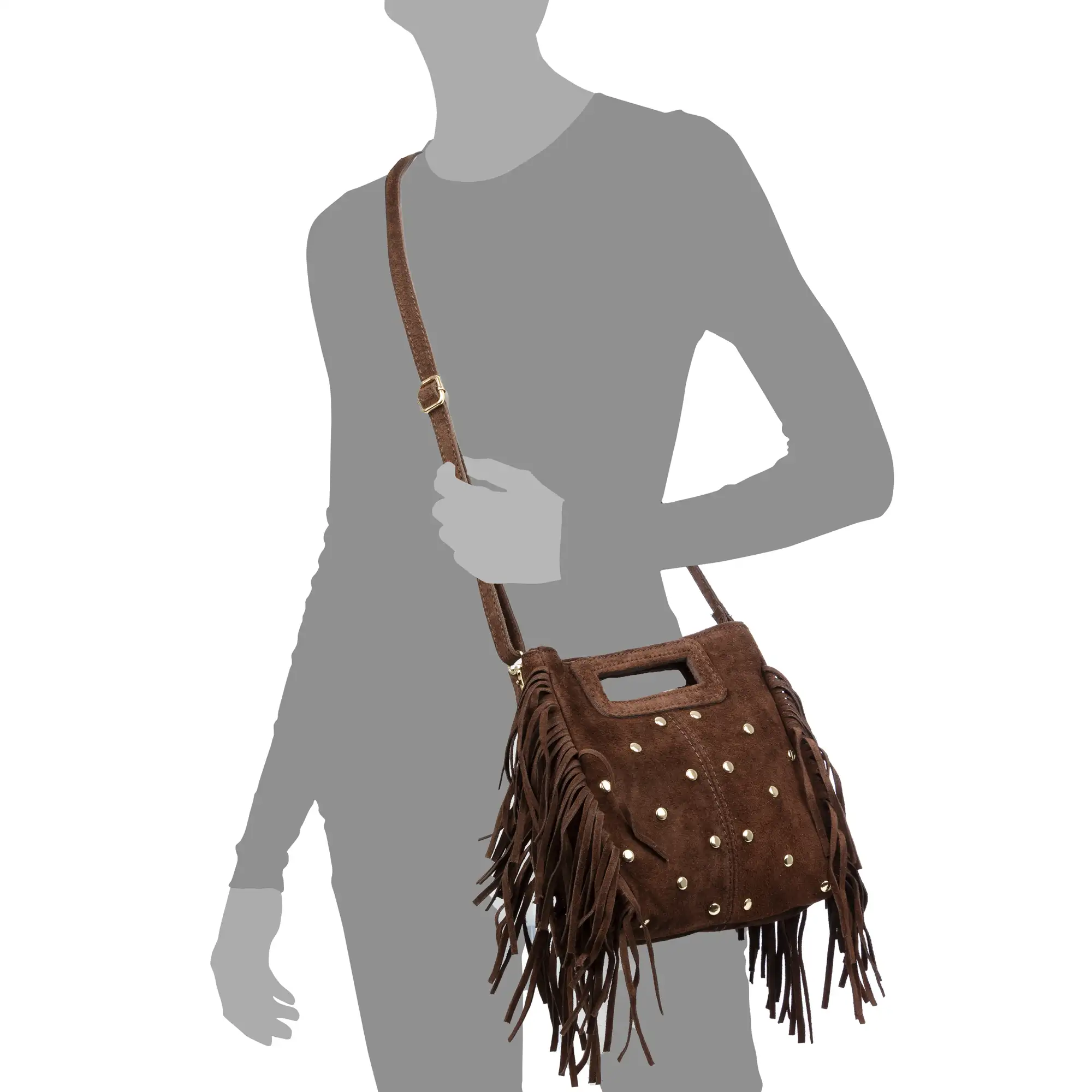 Barbata bolso bandolera mujer. Piel auténtica Gamuza con tachuelas decorativas.