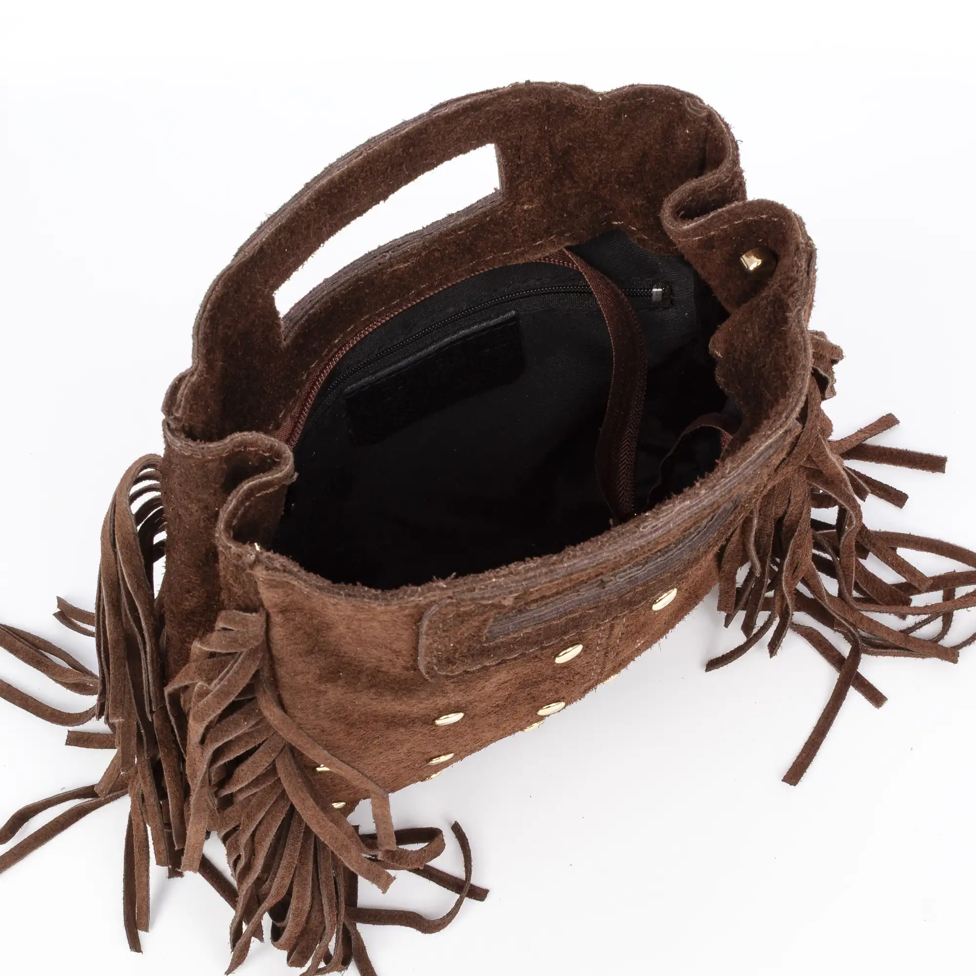 Barbata bolso bandolera mujer. Piel auténtica Gamuza con tachuelas decorativas.