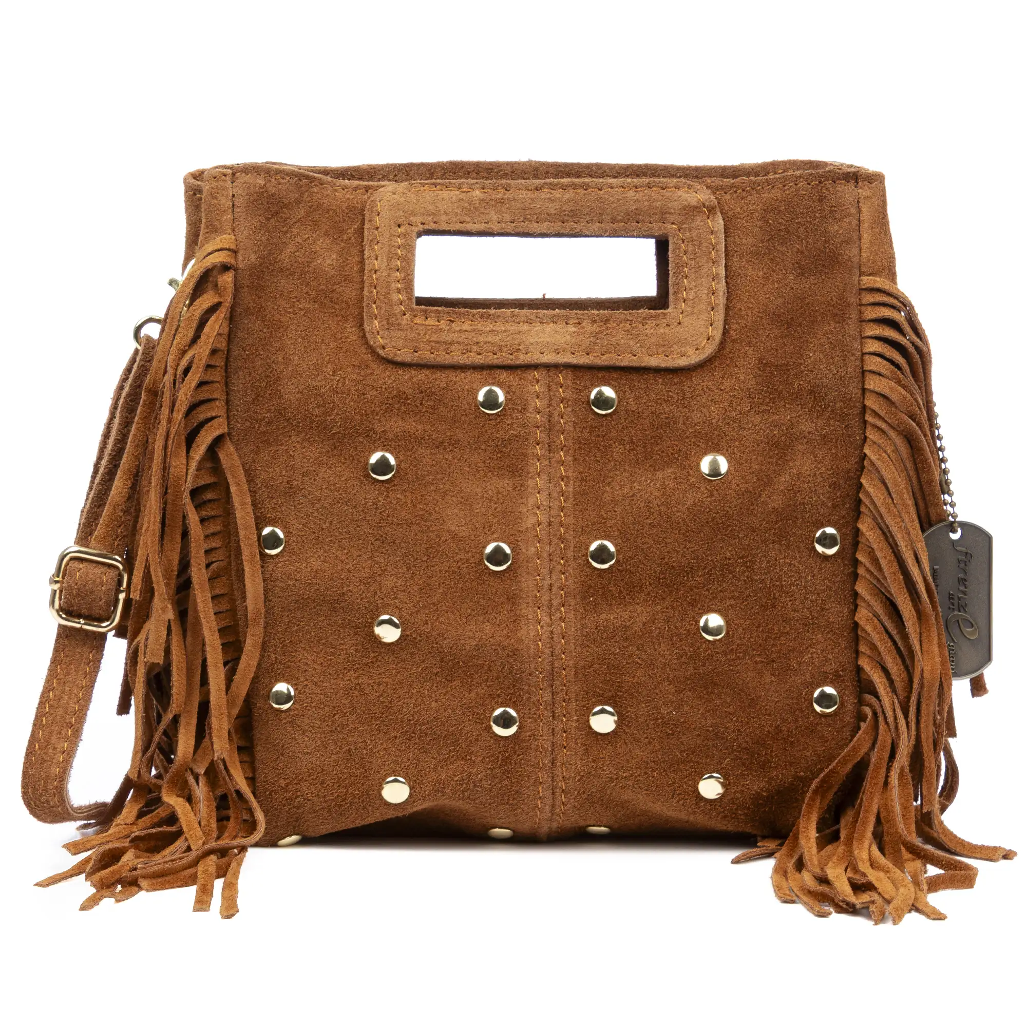 Barbata bolso bandolera mujer. Piel auténtica Gamuza con tachuelas decorativas.