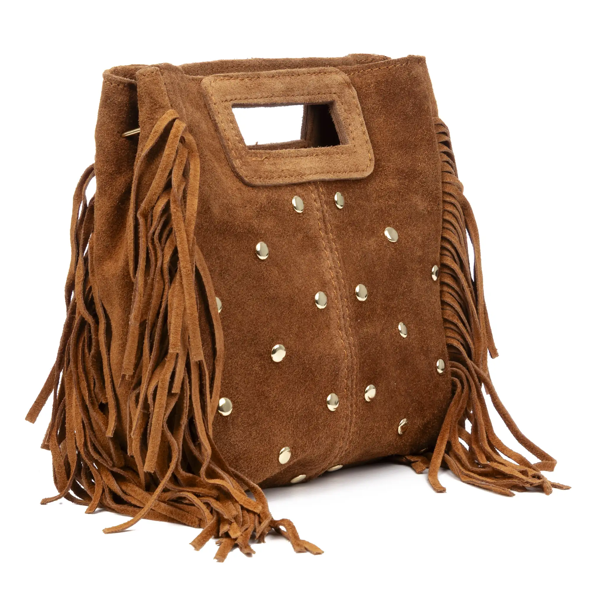 Barbata bolso bandolera mujer. Piel auténtica Gamuza con tachuelas decorativas.
