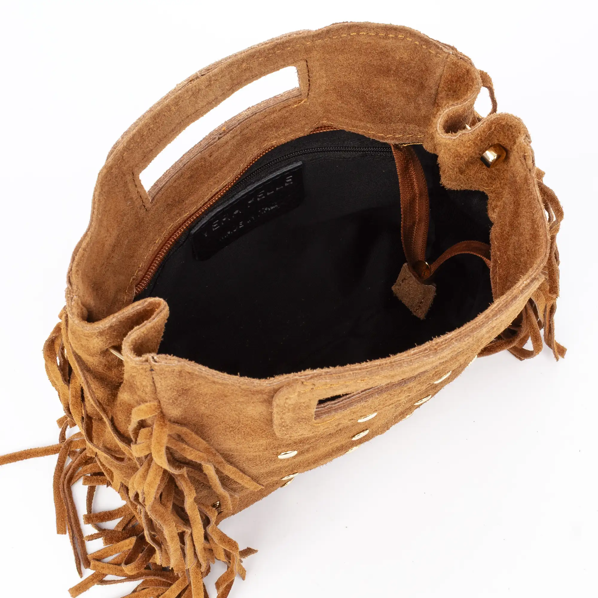 Barbata bolso bandolera mujer. Piel auténtica Gamuza con tachuelas decorativas.