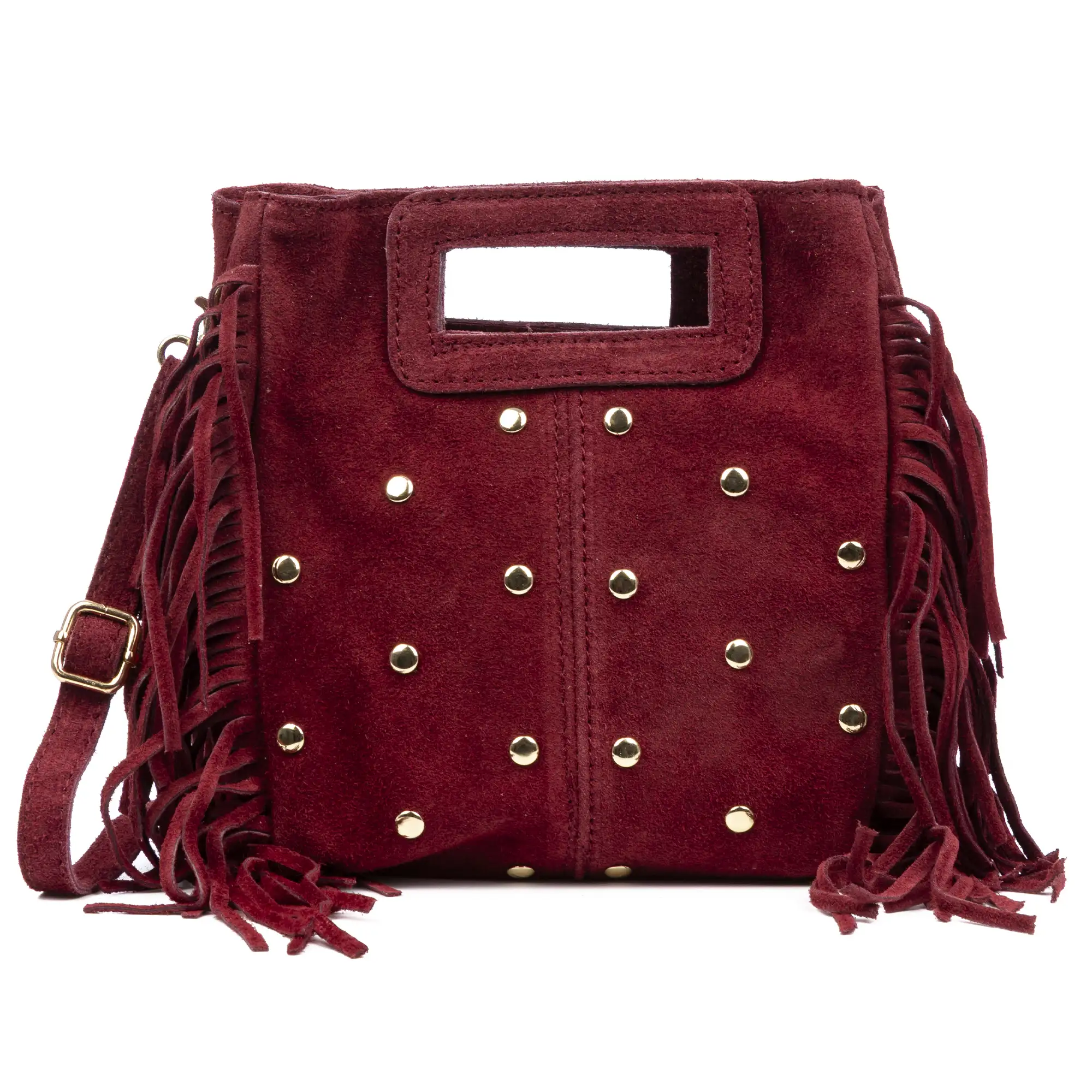 Barbata bolso bandolera mujer. Piel auténtica Gamuza con tachuelas decorativas.