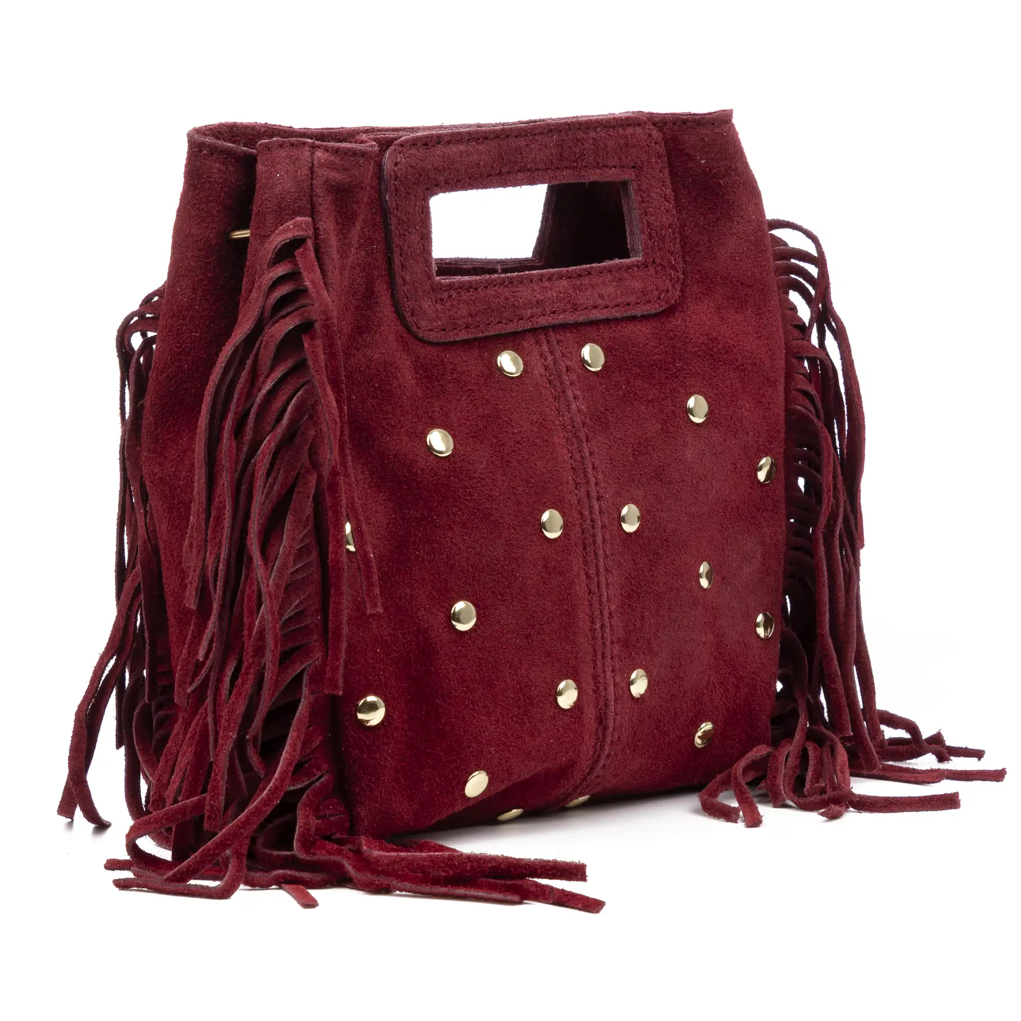 Barbata bolso bandolera mujer. Piel auténtica Gamuza con tachuelas decorativas.