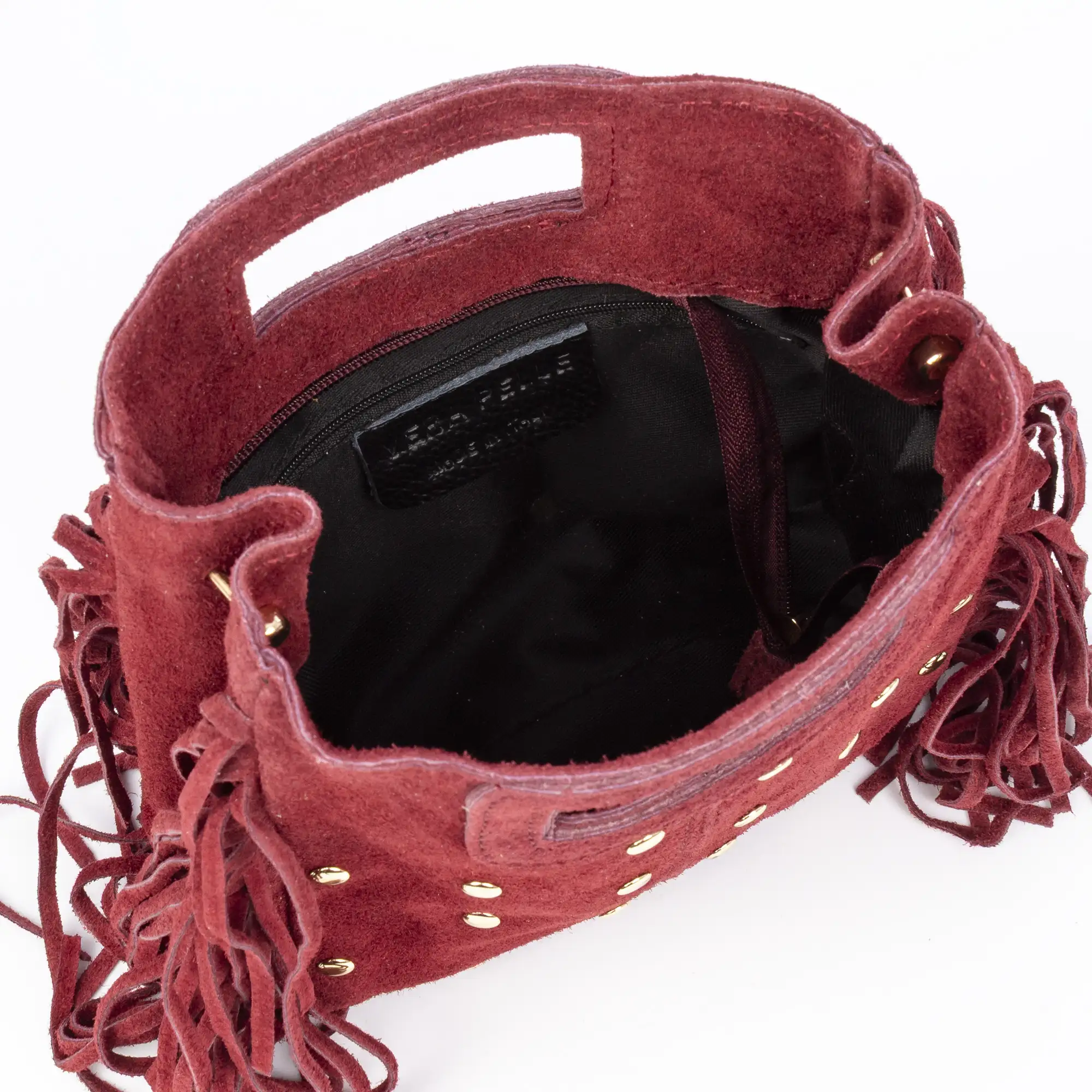 Barbata bolso bandolera mujer. Piel auténtica Gamuza con tachuelas decorativas.