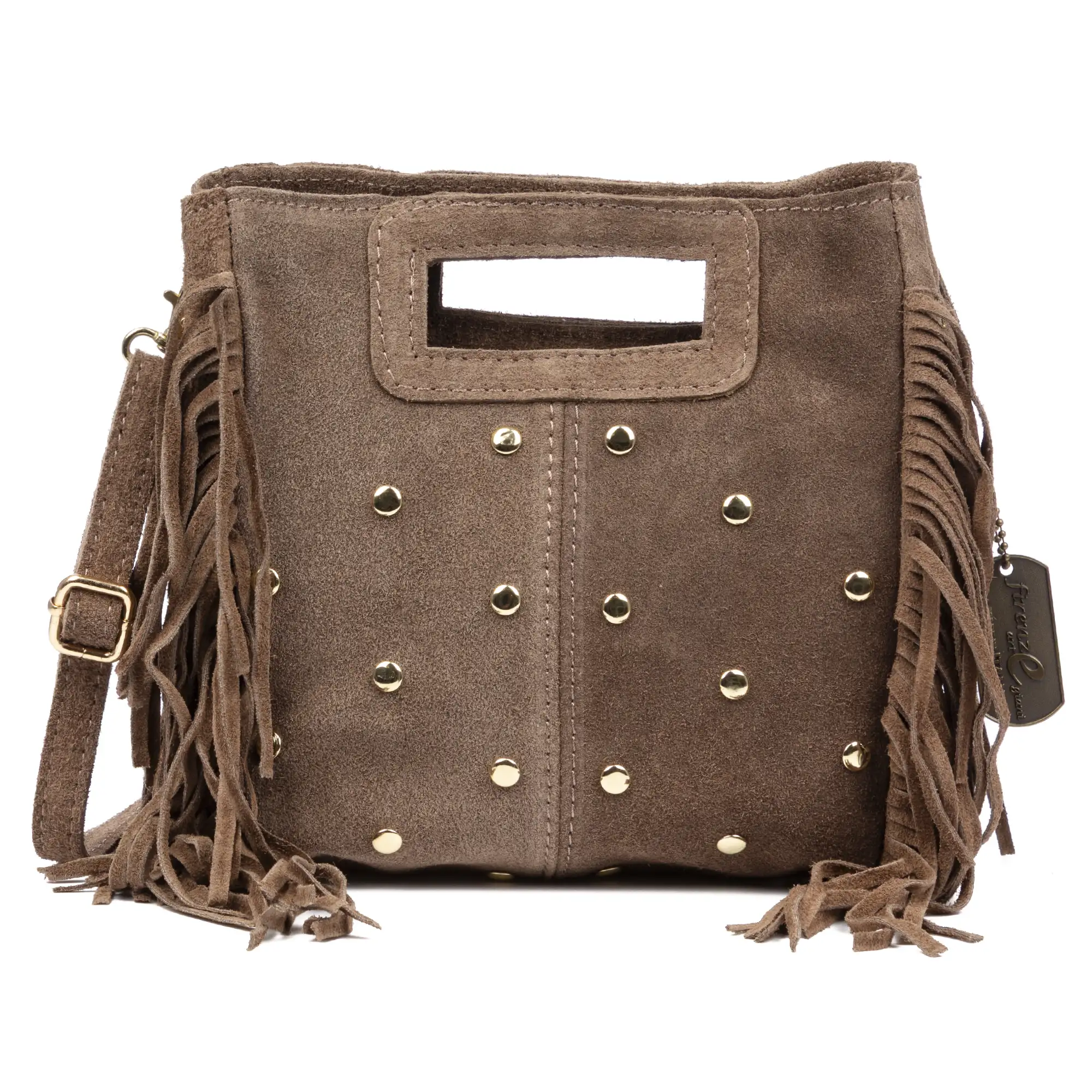 Barbata bolso bandolera mujer. Piel auténtica Gamuza con tachuelas decorativas.