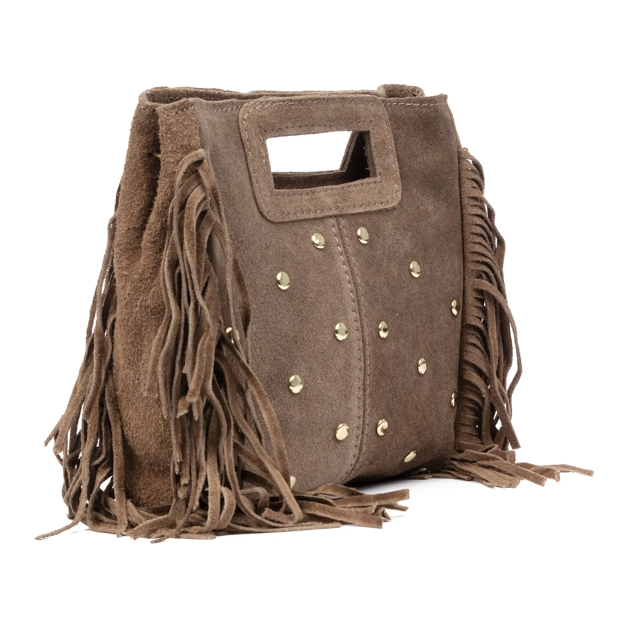 Barbata bolso bandolera mujer. Piel auténtica Gamuza con tachuelas decorativas.