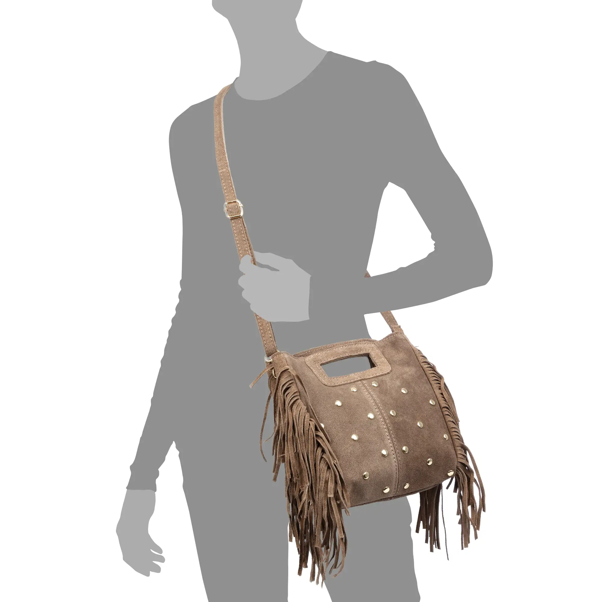 Barbata bolso bandolera mujer. Piel auténtica Gamuza con tachuelas decorativas.
