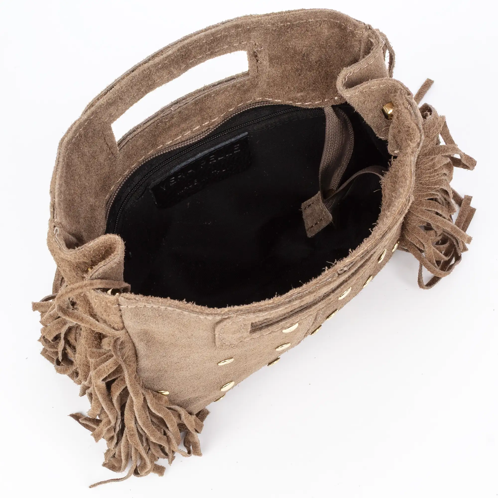 Barbata bolso bandolera mujer. Piel auténtica Gamuza con tachuelas decorativas.