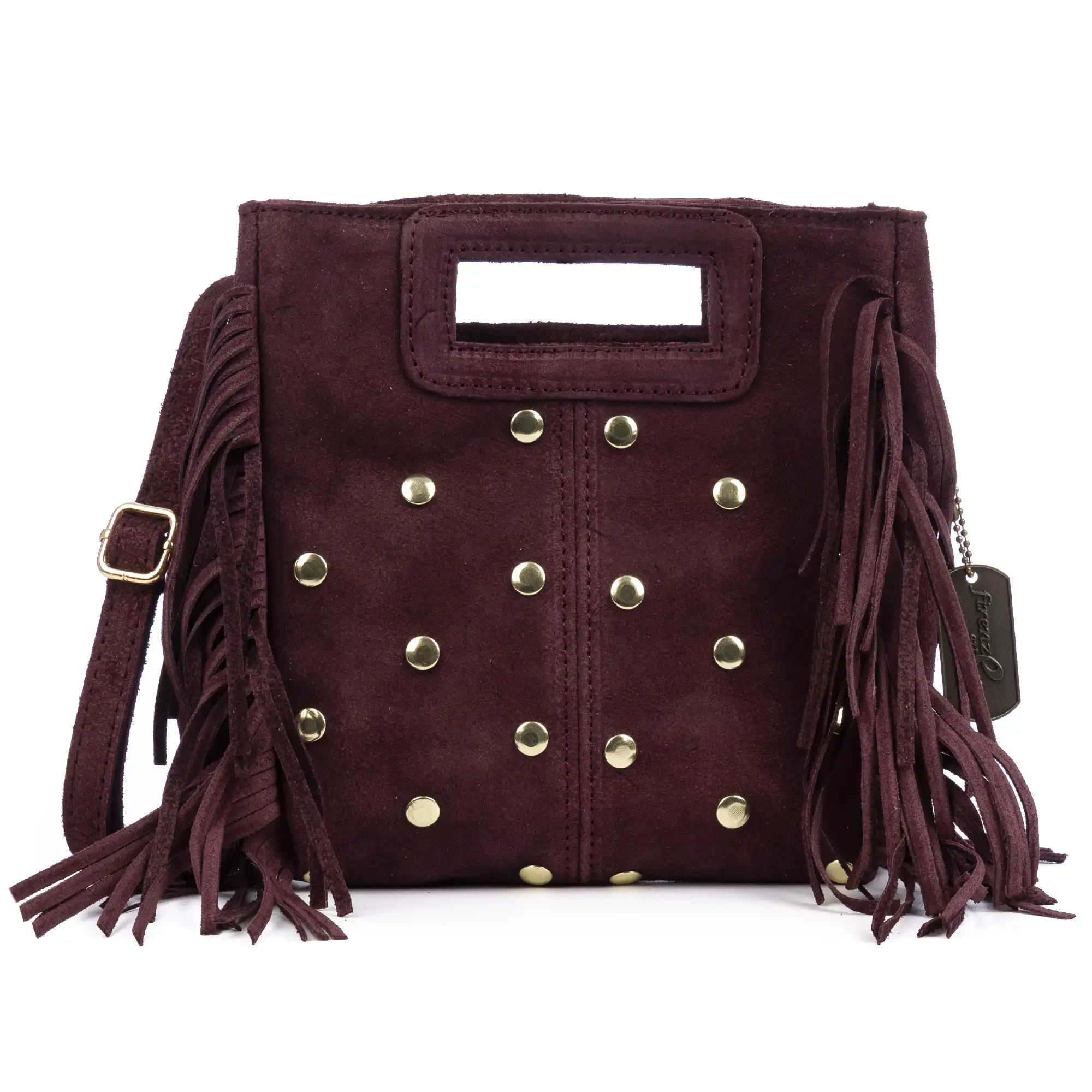 Barbata bolso bandolera mujer. Piel auténtica Gamuza con tachuelas decorativas.