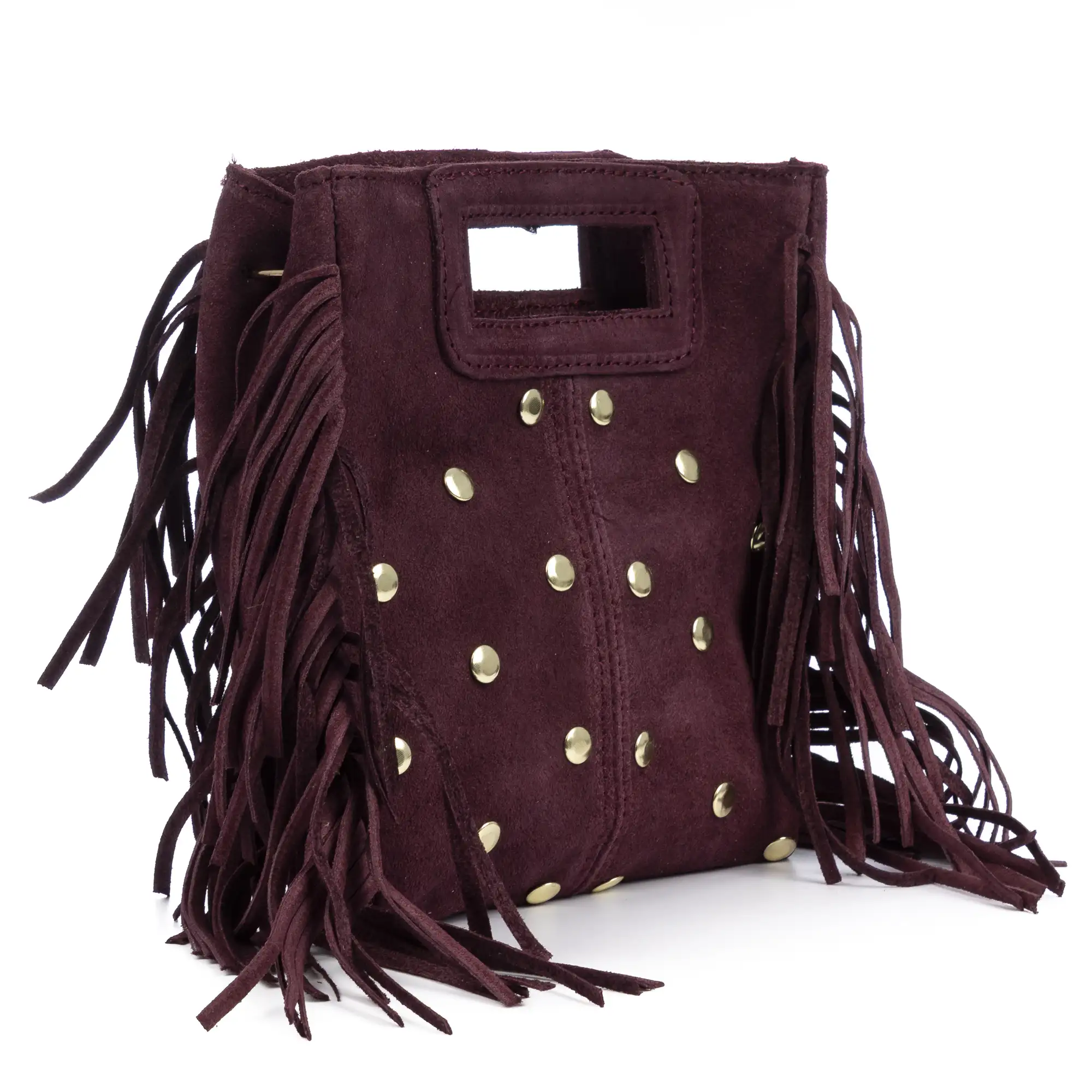 Barbata bolso bandolera mujer. Piel auténtica Gamuza con tachuelas decorativas.