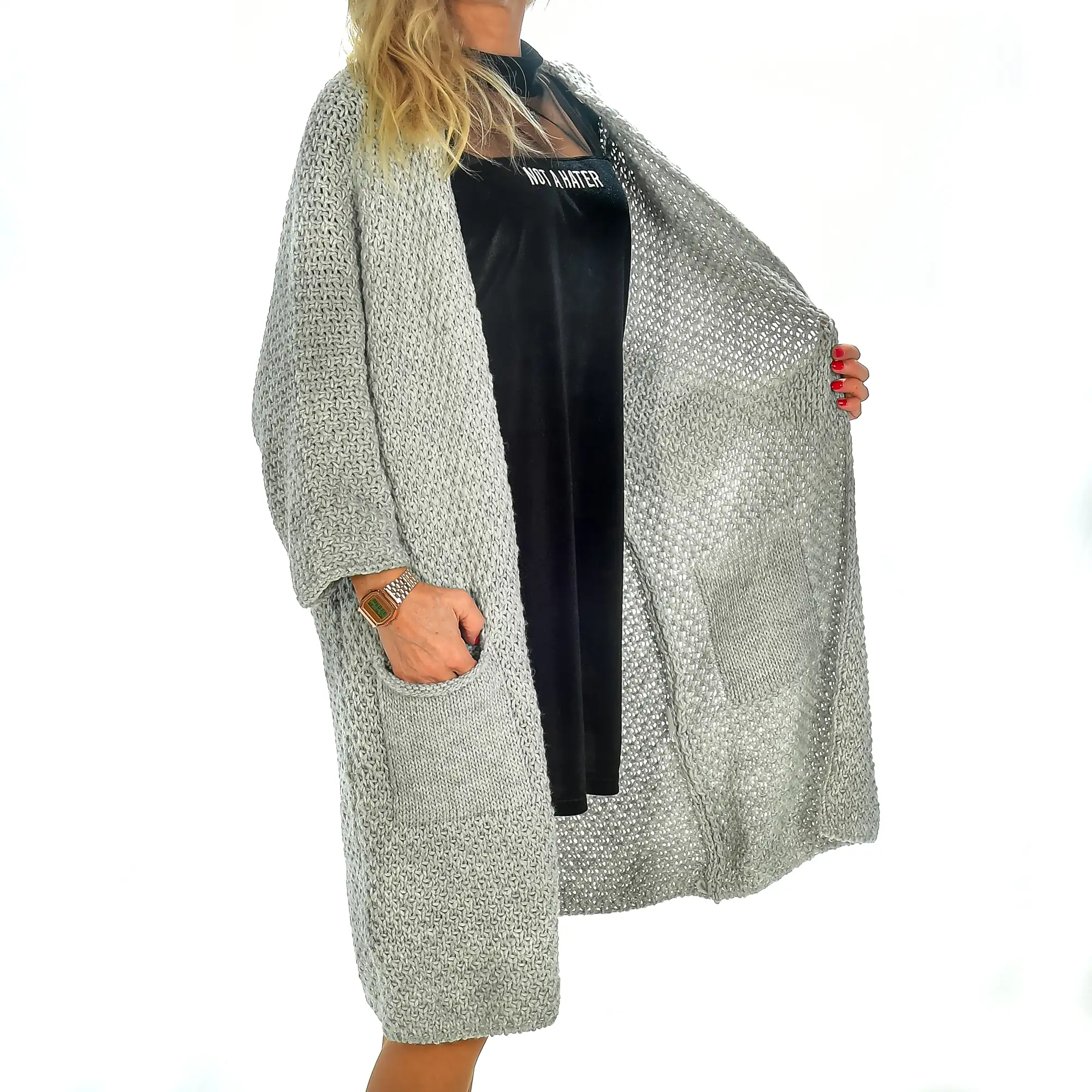 Cardigan largo abierto oversized talla única. Made in Italy.