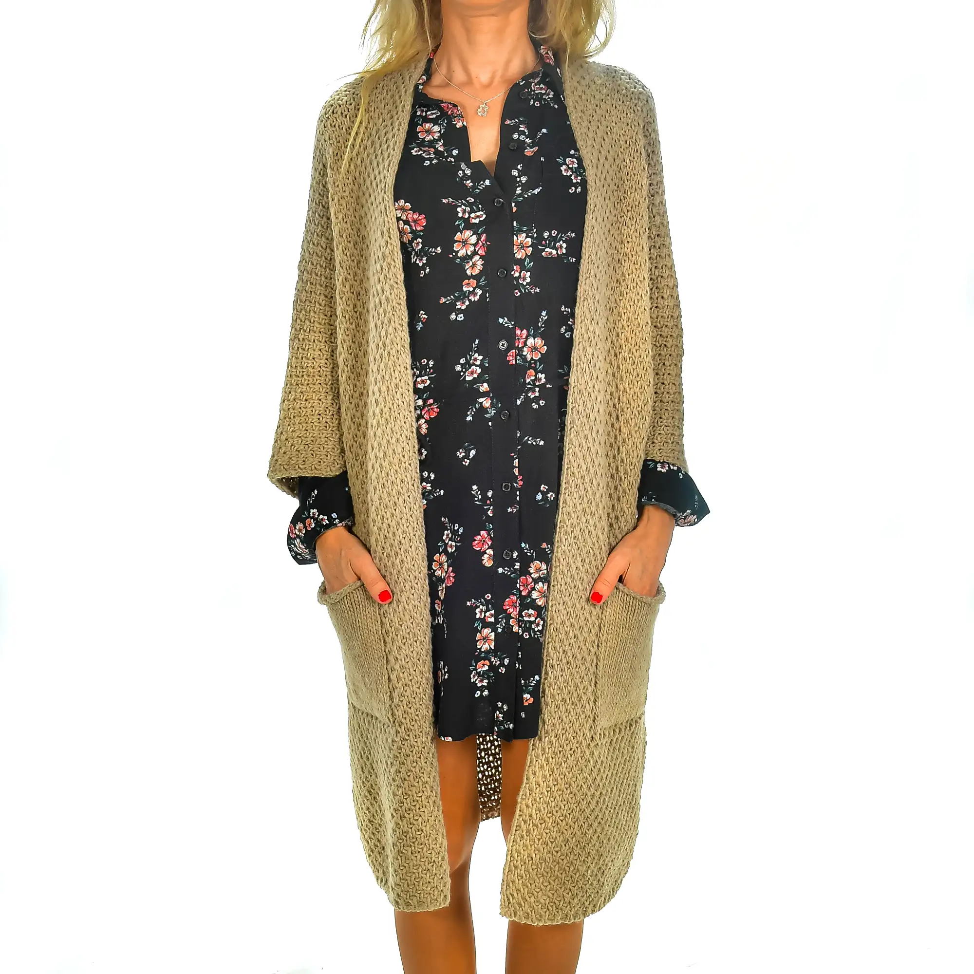 Cardigan largo abierto oversized talla única. Made in Italy.