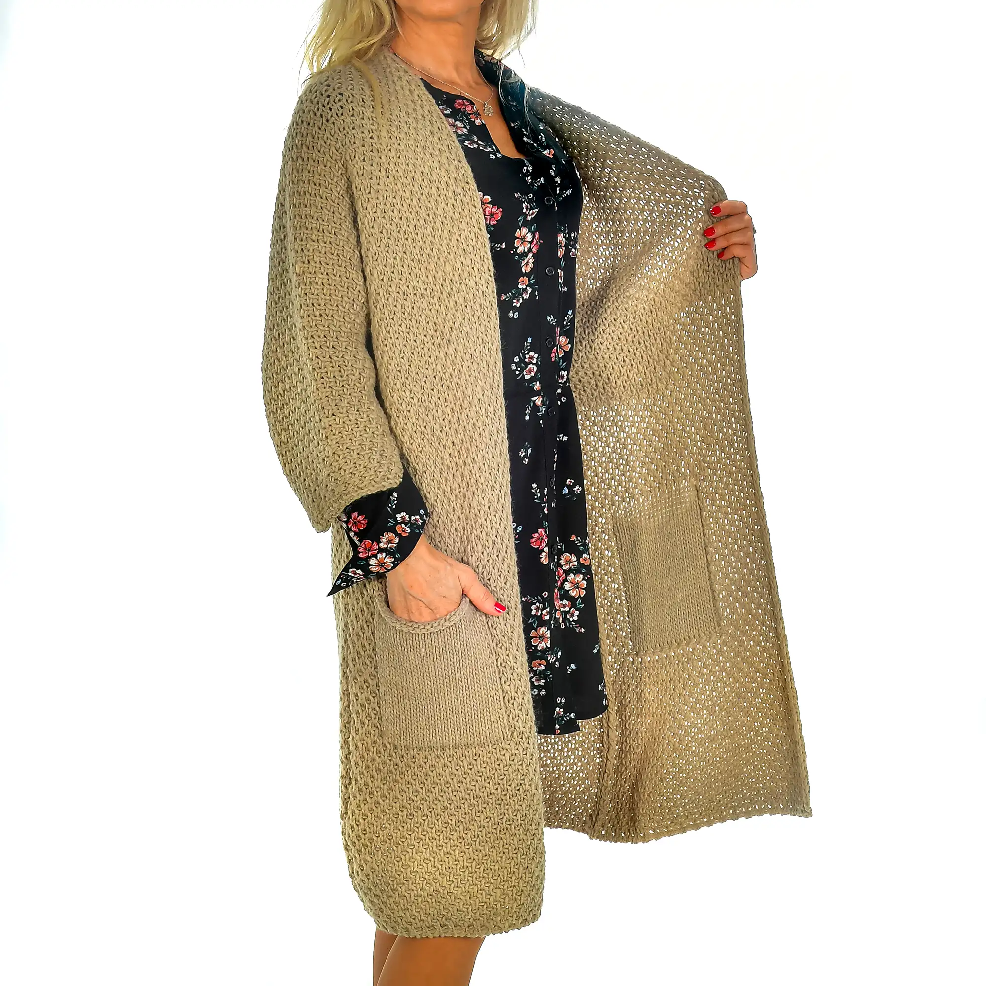 Cardigan largo abierto oversized talla única. Made in Italy.