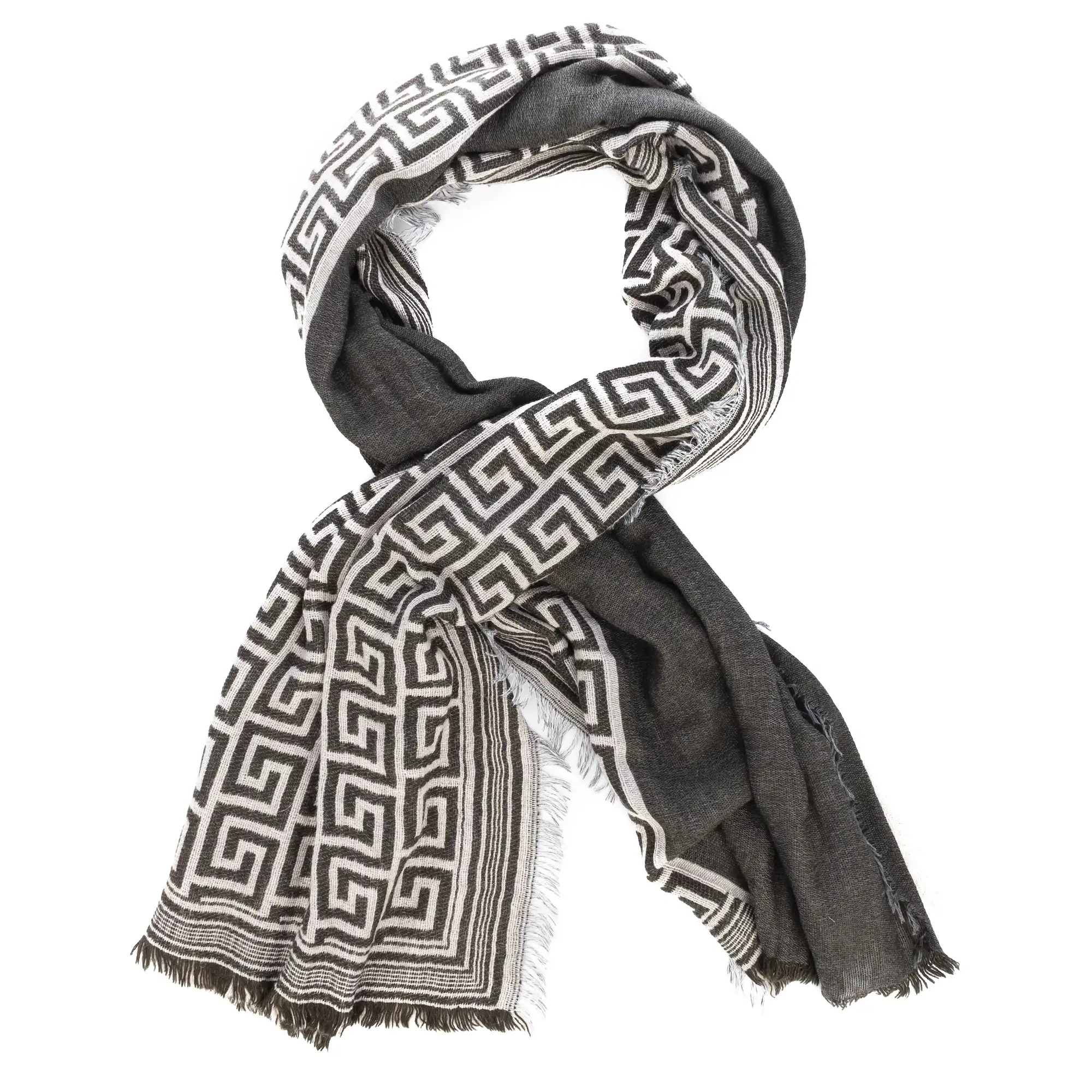 Fular bufanda con diseño grecas doble solapa modal y lana. Made in Italy.