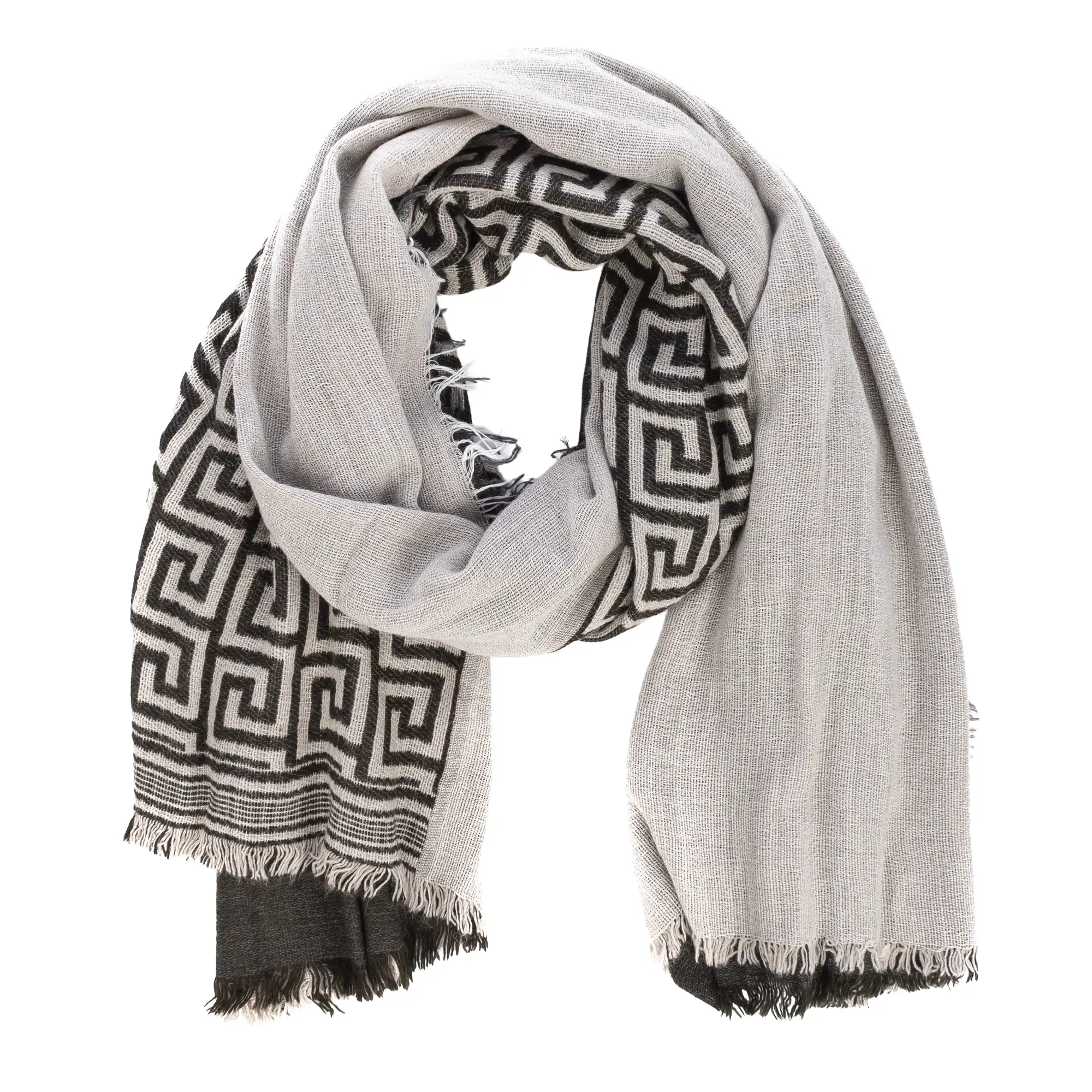 Fular bufanda con diseño grecas doble solapa modal y lana. Made in Italy.