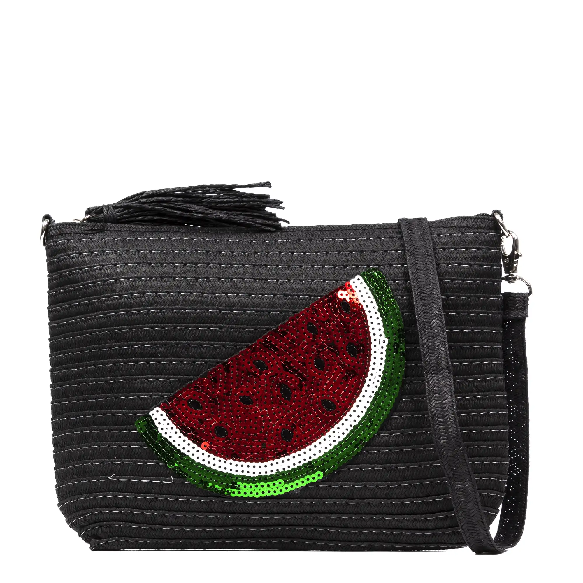 Adria Bolso de mano Mujer. Tejido Paja, diseño lentejuelas brillantes.