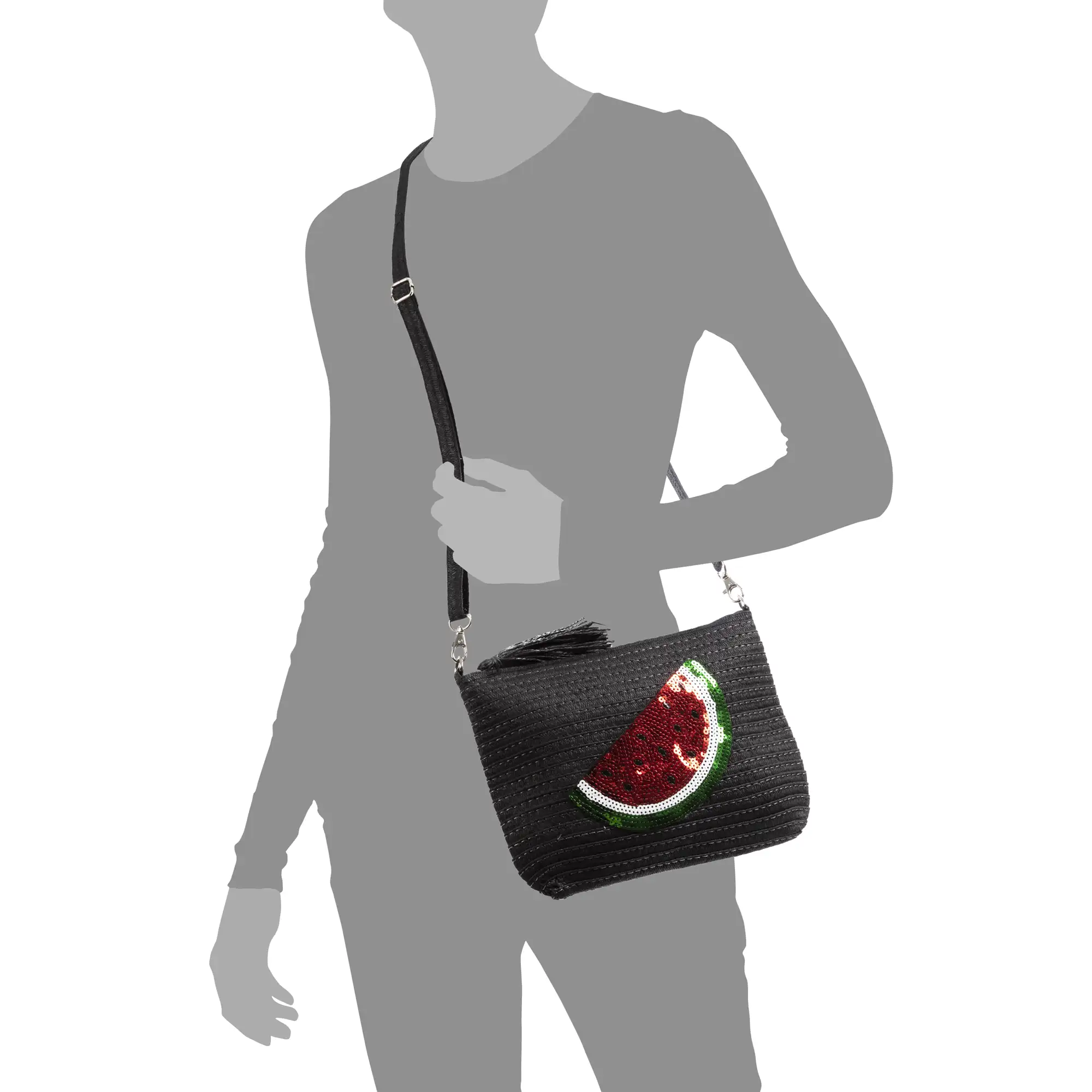 Adria Bolso de mano Mujer. Tejido Paja, diseño lentejuelas brillantes.