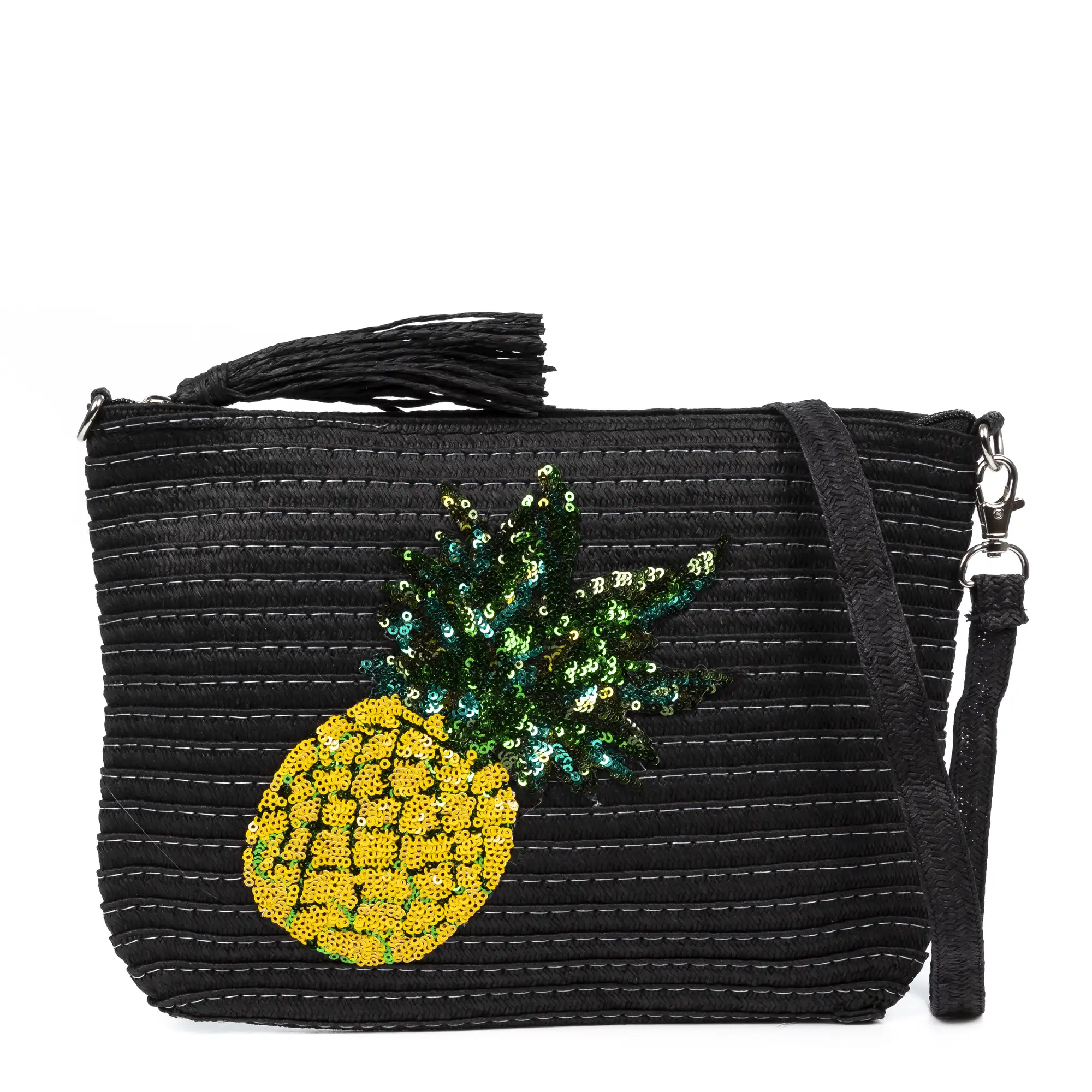 Adria Bolso de mano Mujer. Tejido Paja, diseño lentejuelas brillantes.