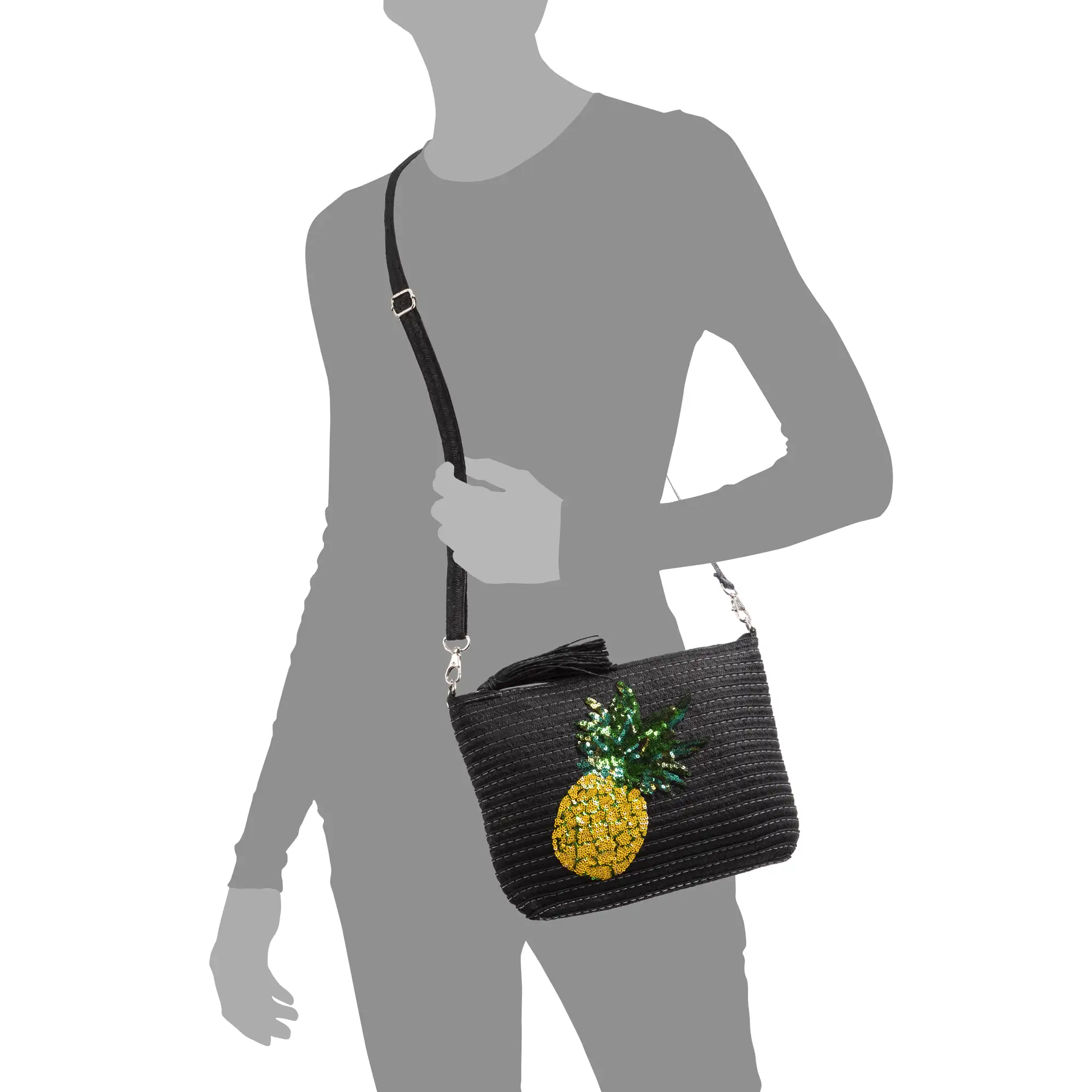 Adria Bolso de mano Mujer. Tejido Paja, diseño lentejuelas brillantes.