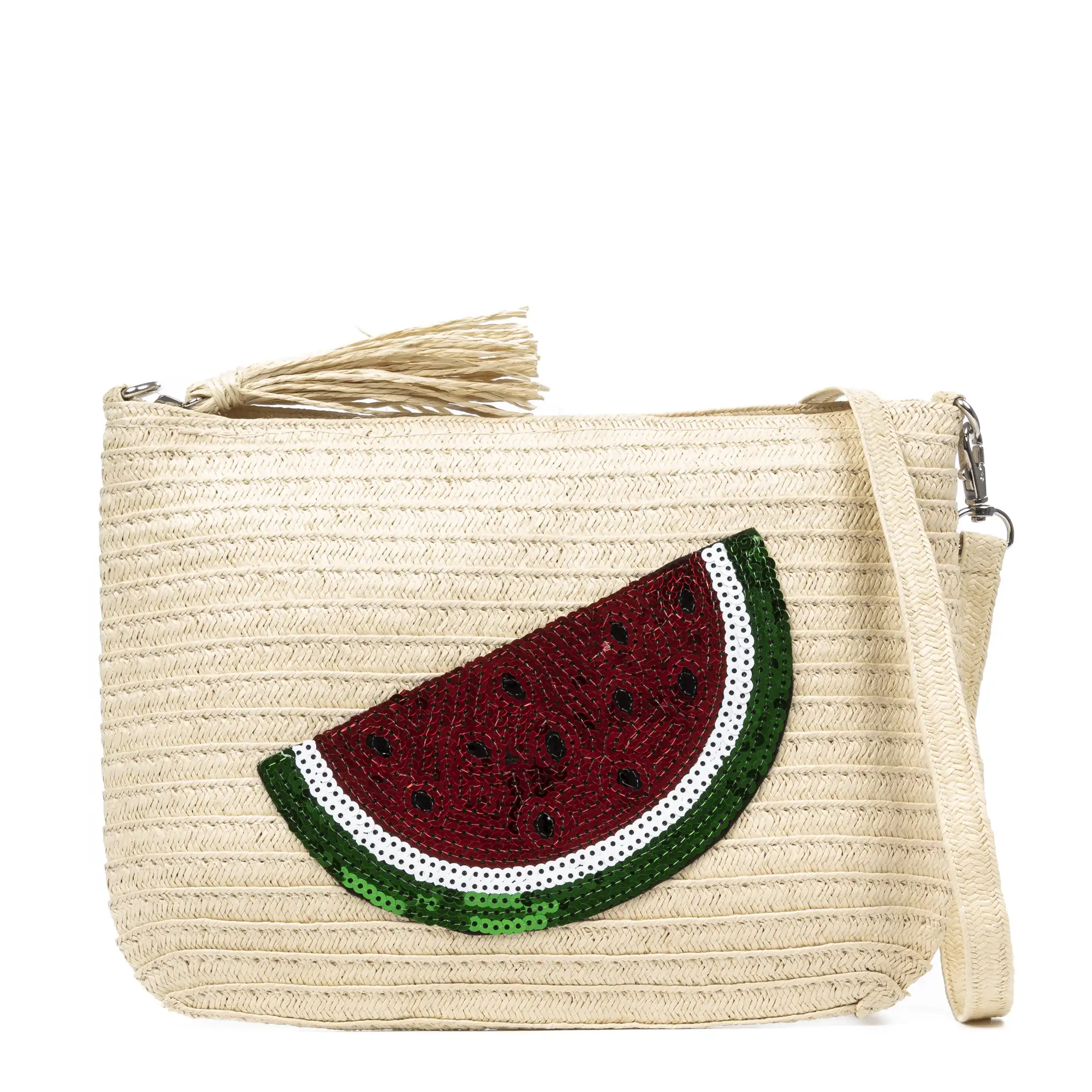 Adria Bolso de mano Mujer. Tejido Paja, diseño lentejuelas brillantes.