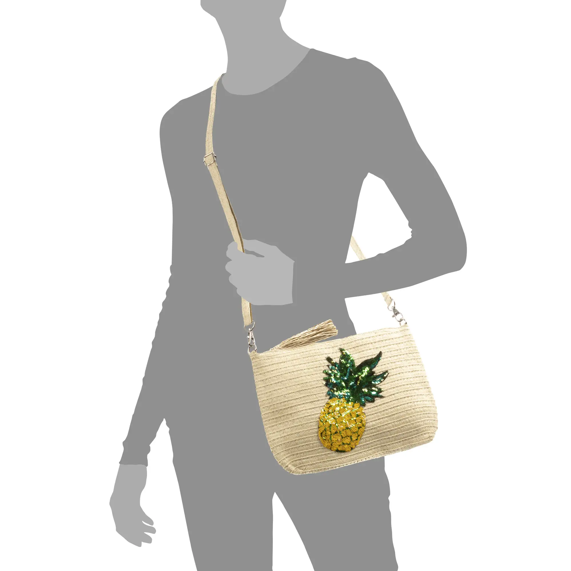 Adria Bolso de mano Mujer. Tejido Paja, diseño lentejuelas brillantes.