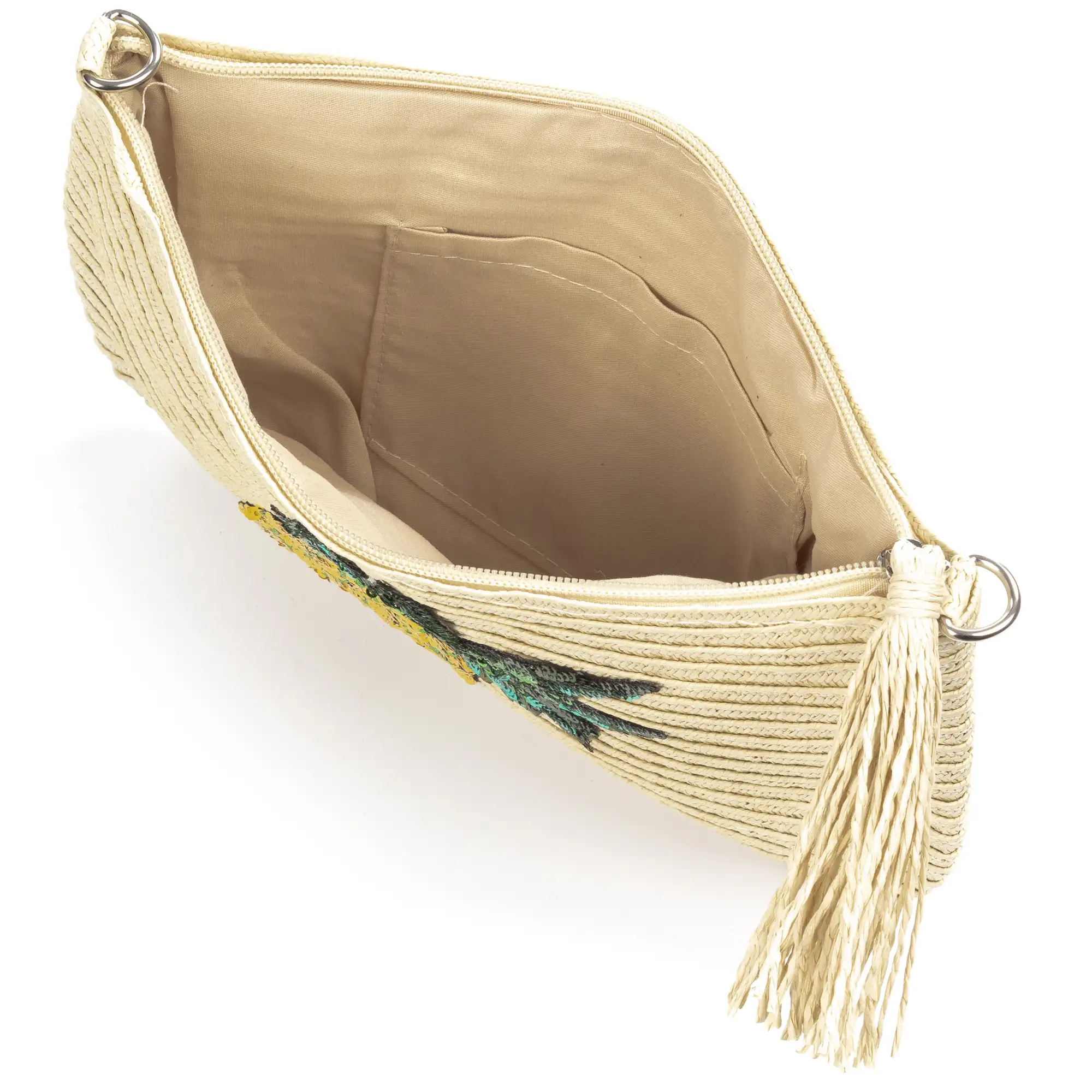 Adria Bolso de mano Mujer. Tejido Paja, diseño lentejuelas brillantes.
