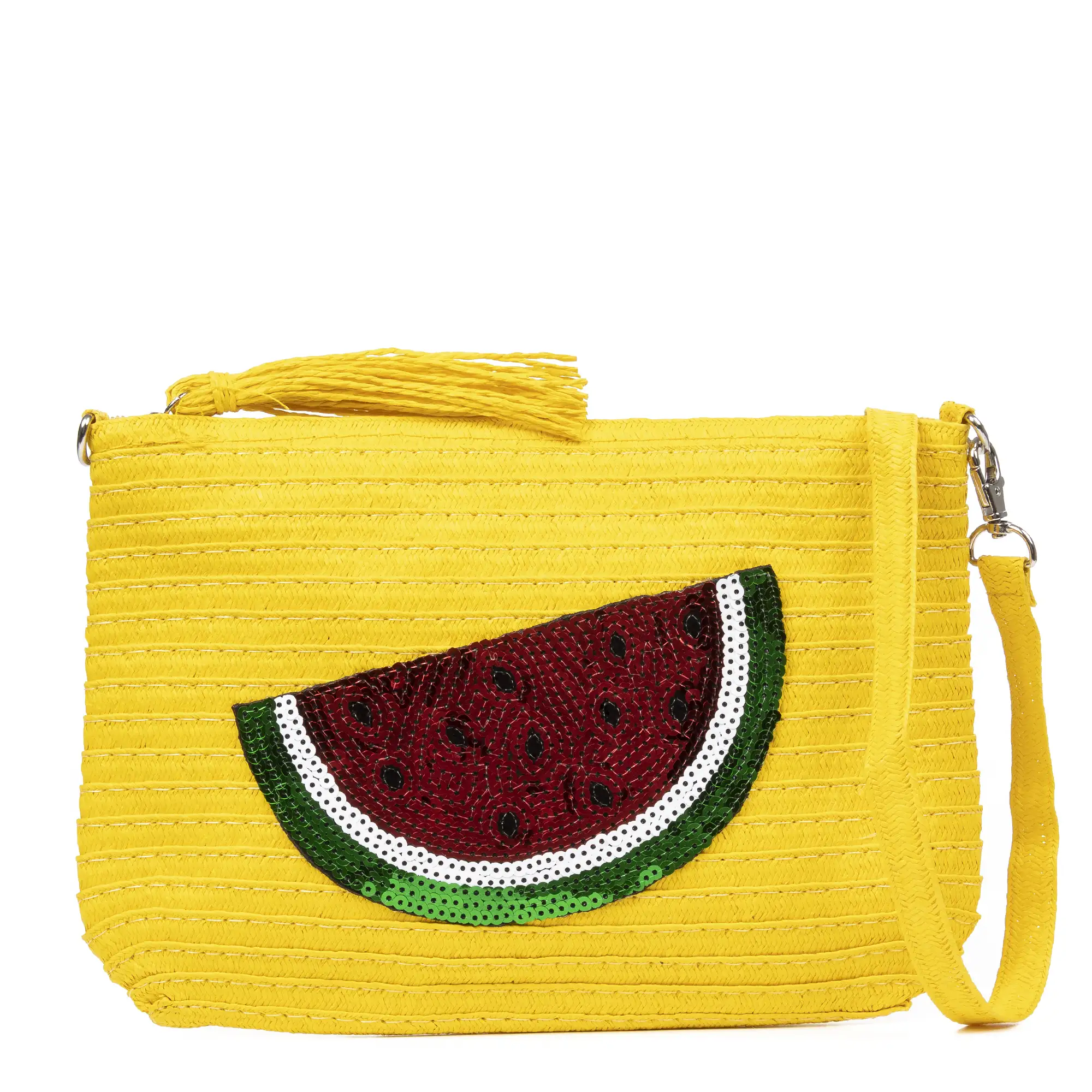 Adria Bolso de mano Mujer. Tejido Paja, diseño lentejuelas brillantes.