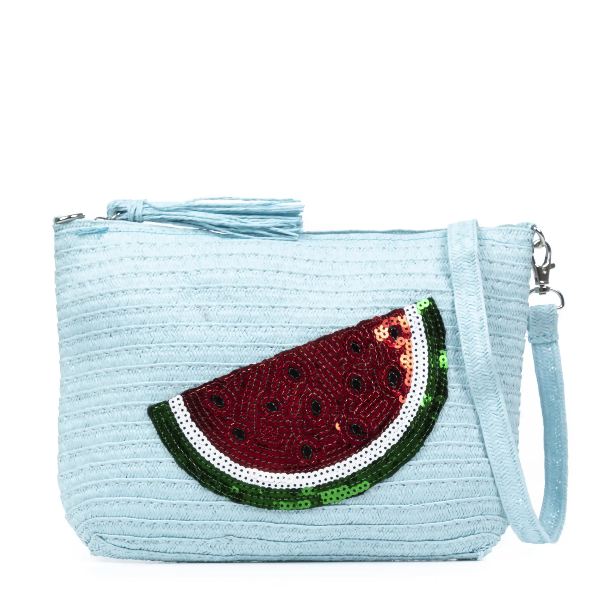 Adria Bolso de mano Mujer. Tejido Paja, diseño lentejuelas brillantes.