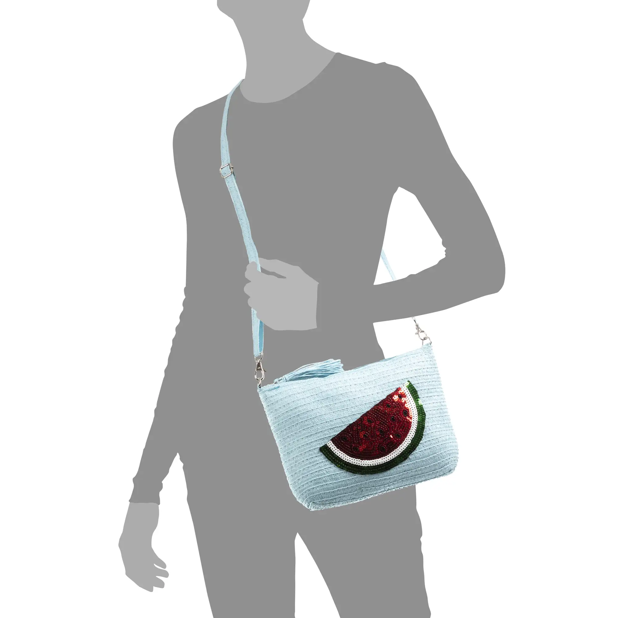 Adria Bolso de mano Mujer. Tejido Paja, diseño lentejuelas brillantes.