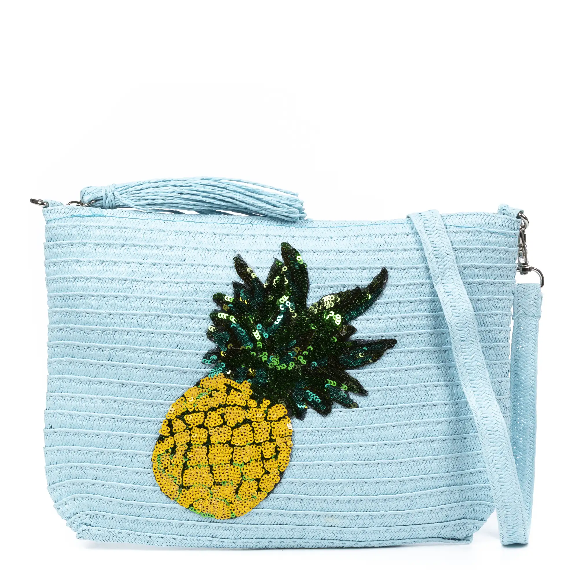 Adria Bolso de mano Mujer. Tejido Paja, diseño lentejuelas brillantes.