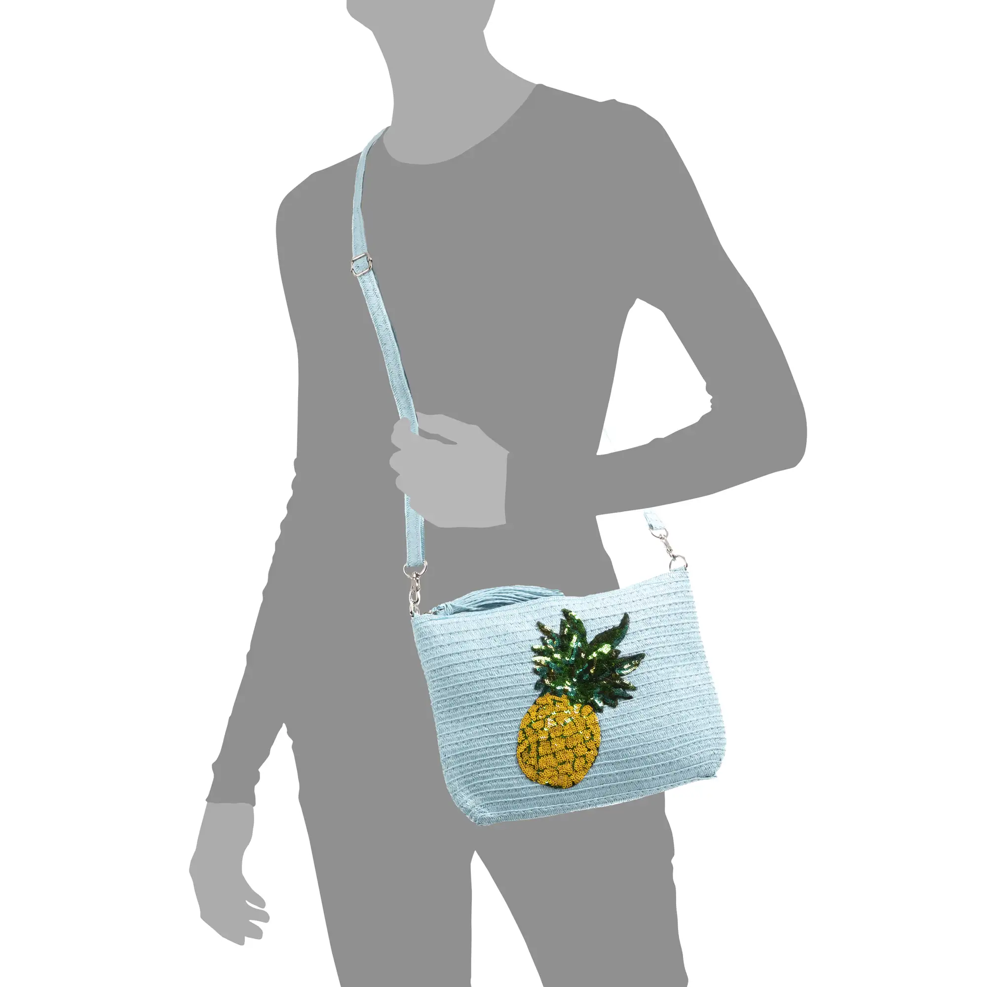 Adria Bolso de mano Mujer. Tejido Paja, diseño lentejuelas brillantes.