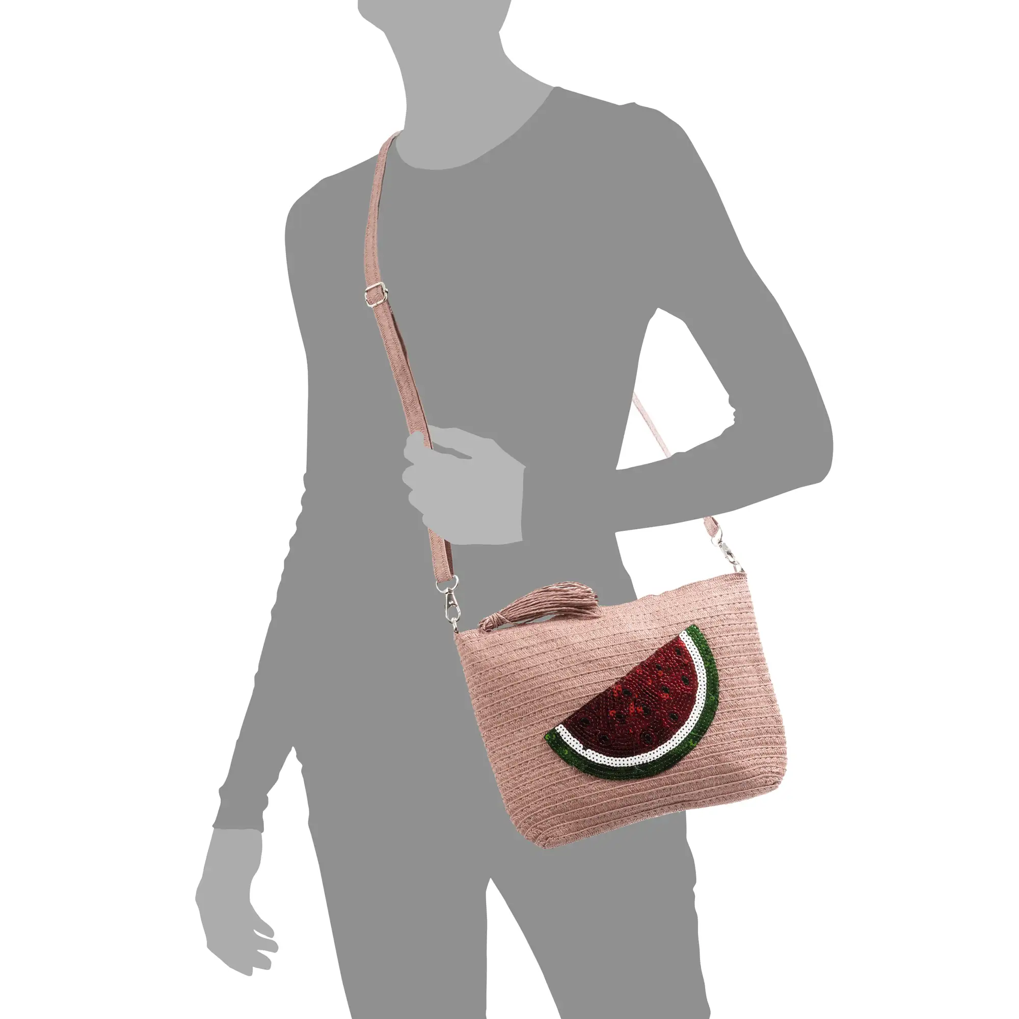 Adria Bolso de mano Mujer. Tejido Paja, diseño lentejuelas brillantes.