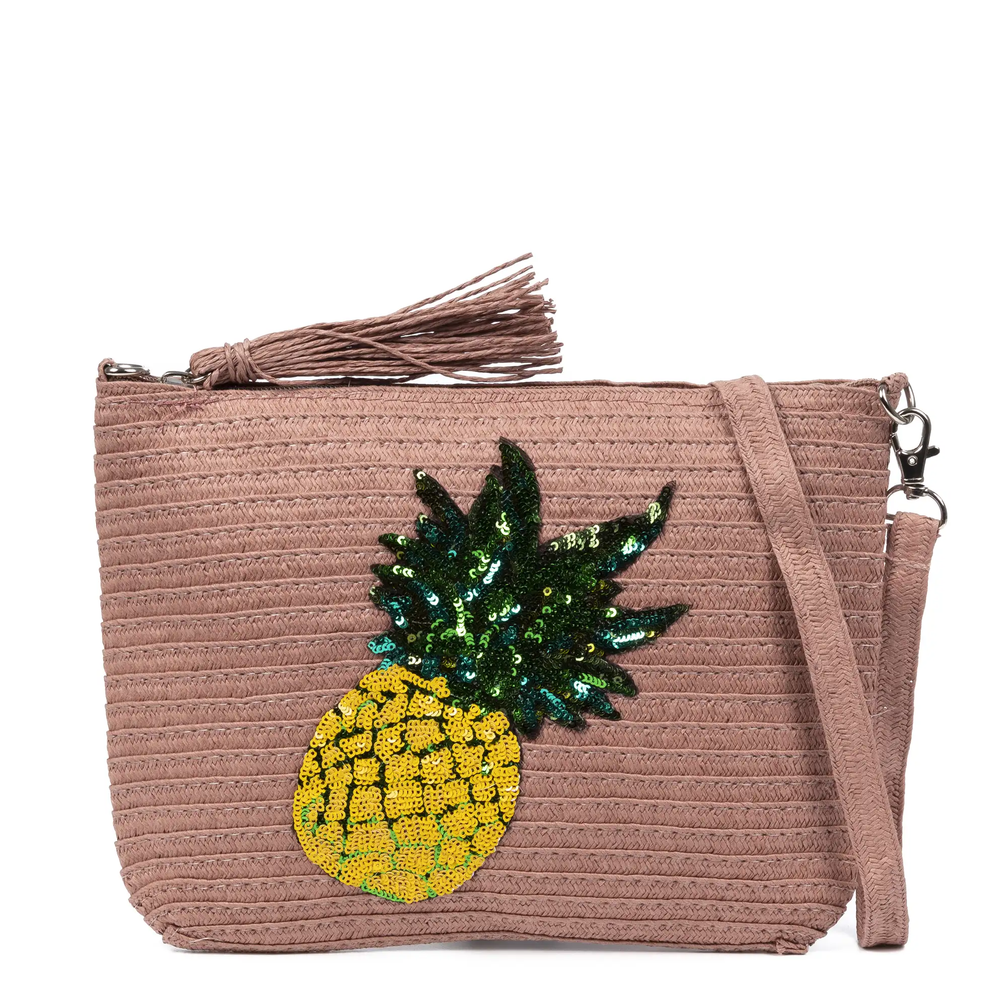 Adria Bolso de mano Mujer. Tejido Paja, diseño lentejuelas brillantes.