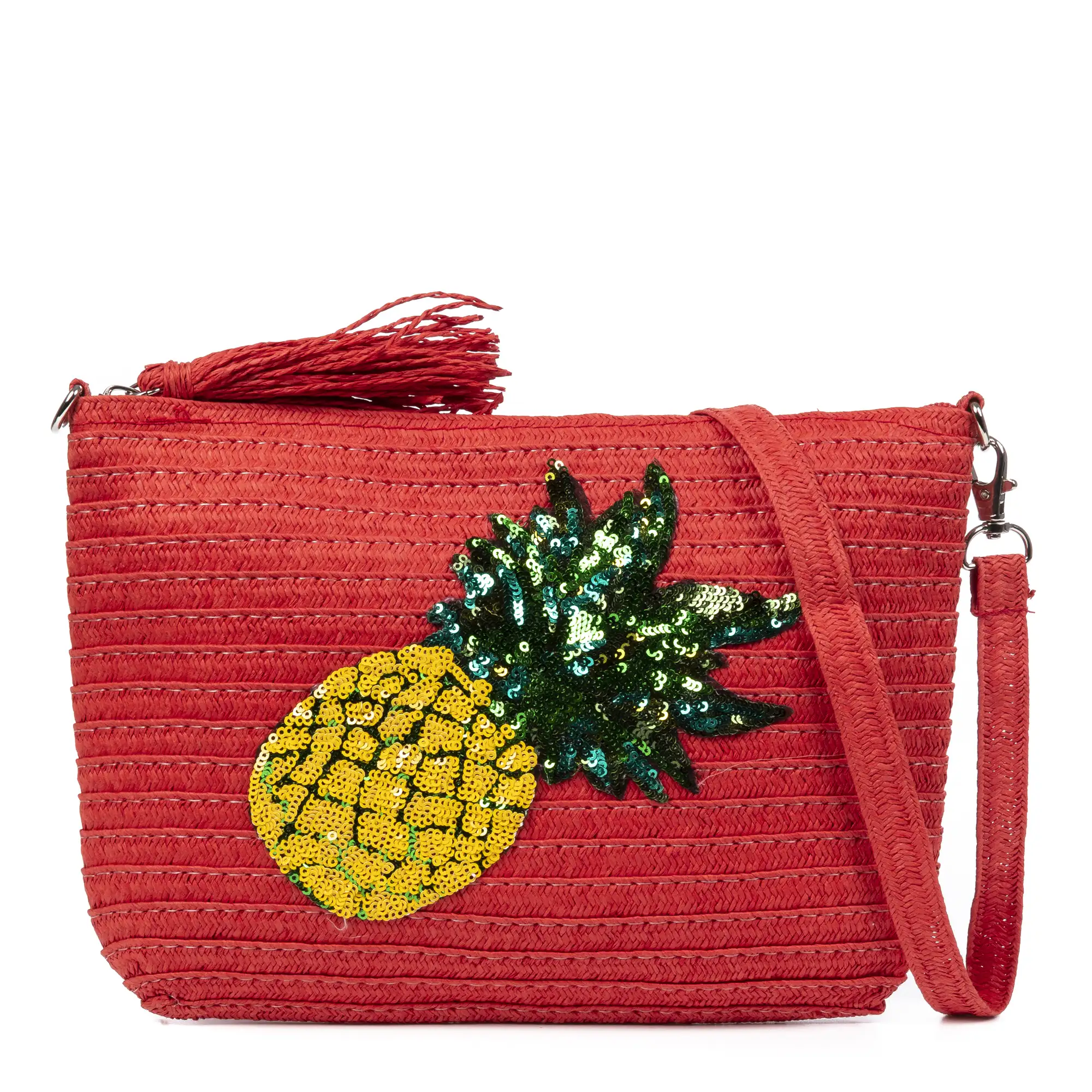 Adria Bolso de mano Mujer. Tejido Paja, diseño lentejuelas brillantes.