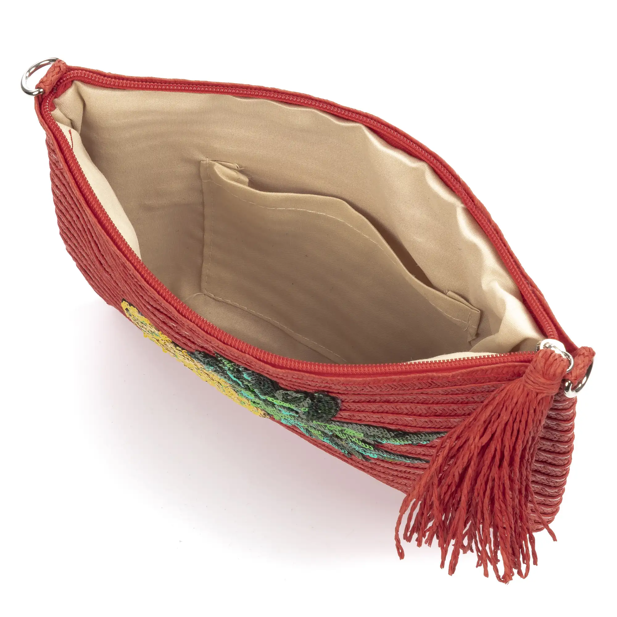 Adria Bolso de mano Mujer. Tejido Paja, diseño lentejuelas brillantes.