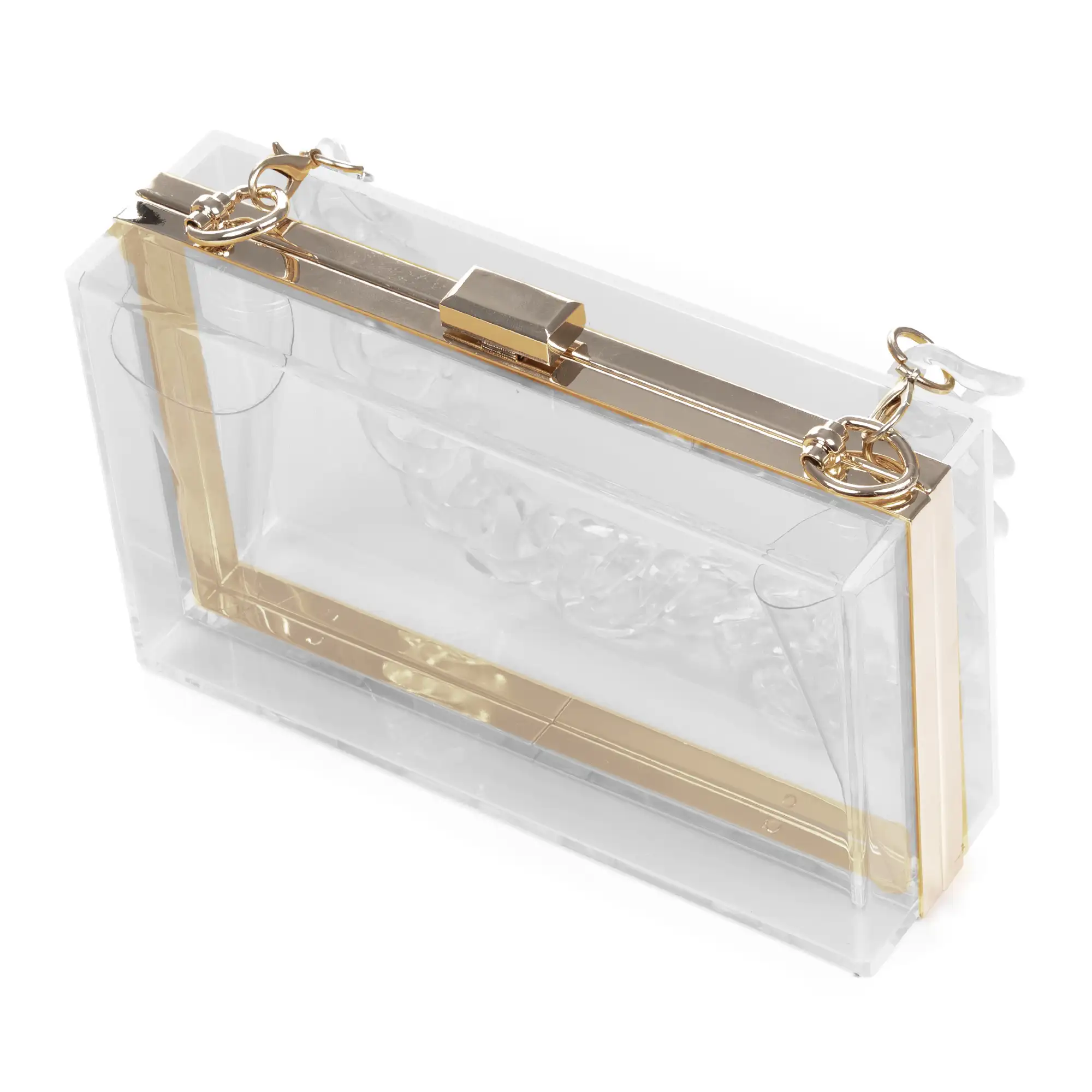 Zavattarello bolso clutch de mano, de metacrilato transparente.